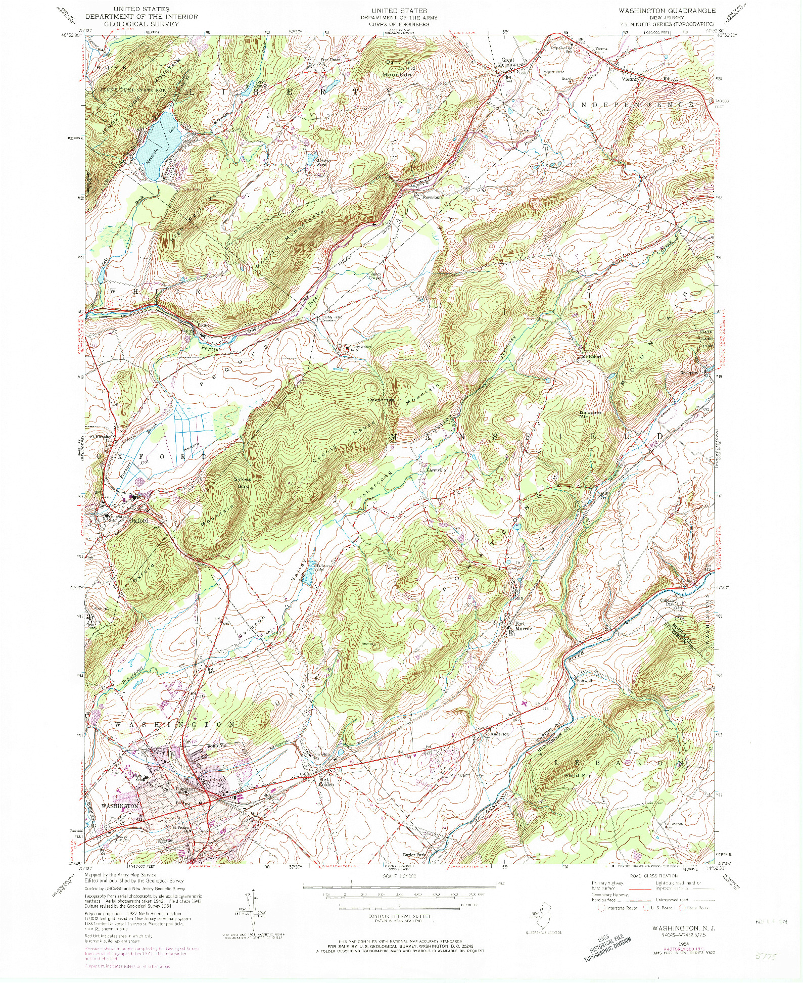 USGS 1:24000-SCALE QUADRANGLE FOR WASHINGTON, NJ 1954