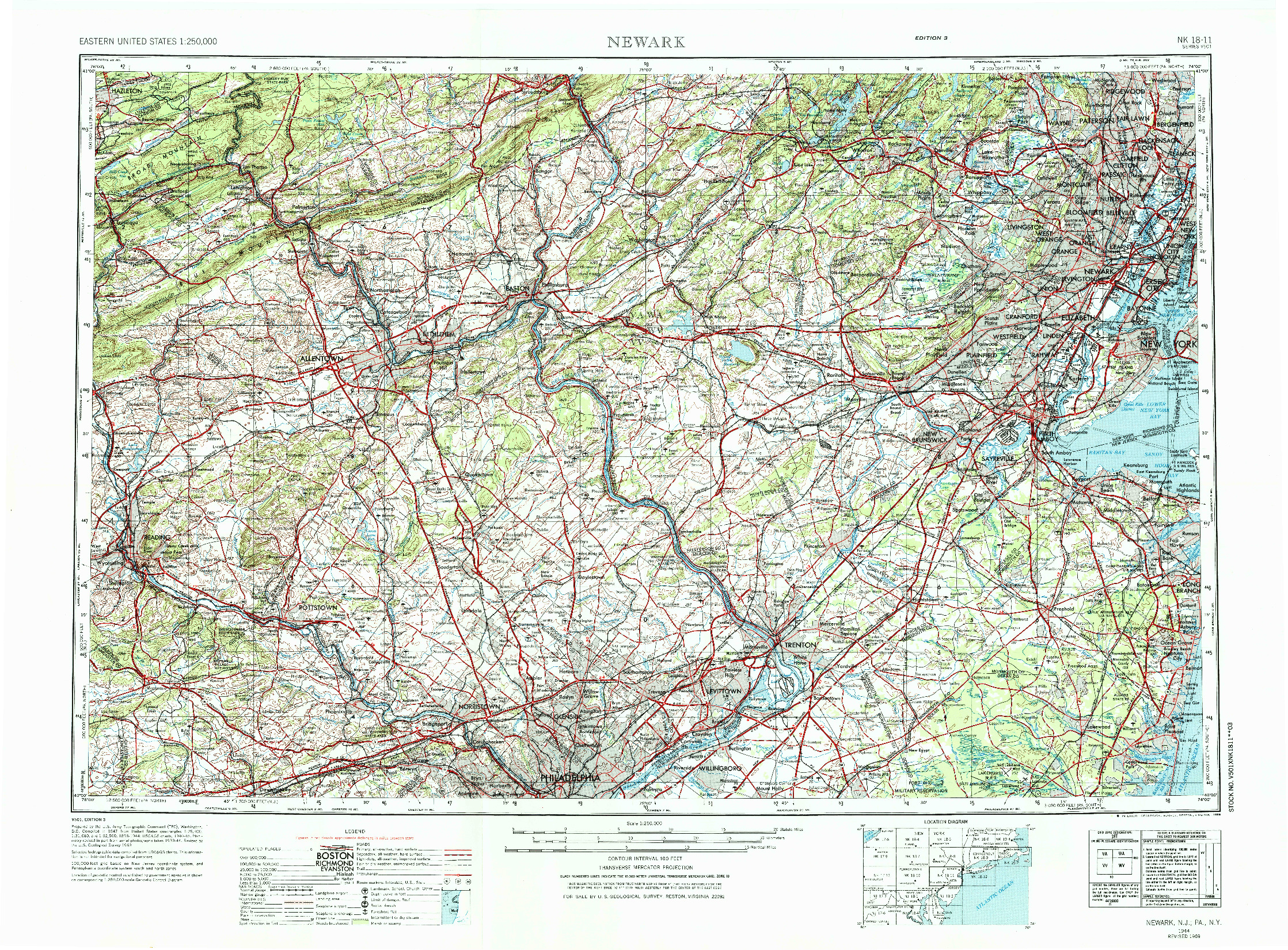 USGS 1:250000-SCALE QUADRANGLE FOR NEWARK, NJ 1944