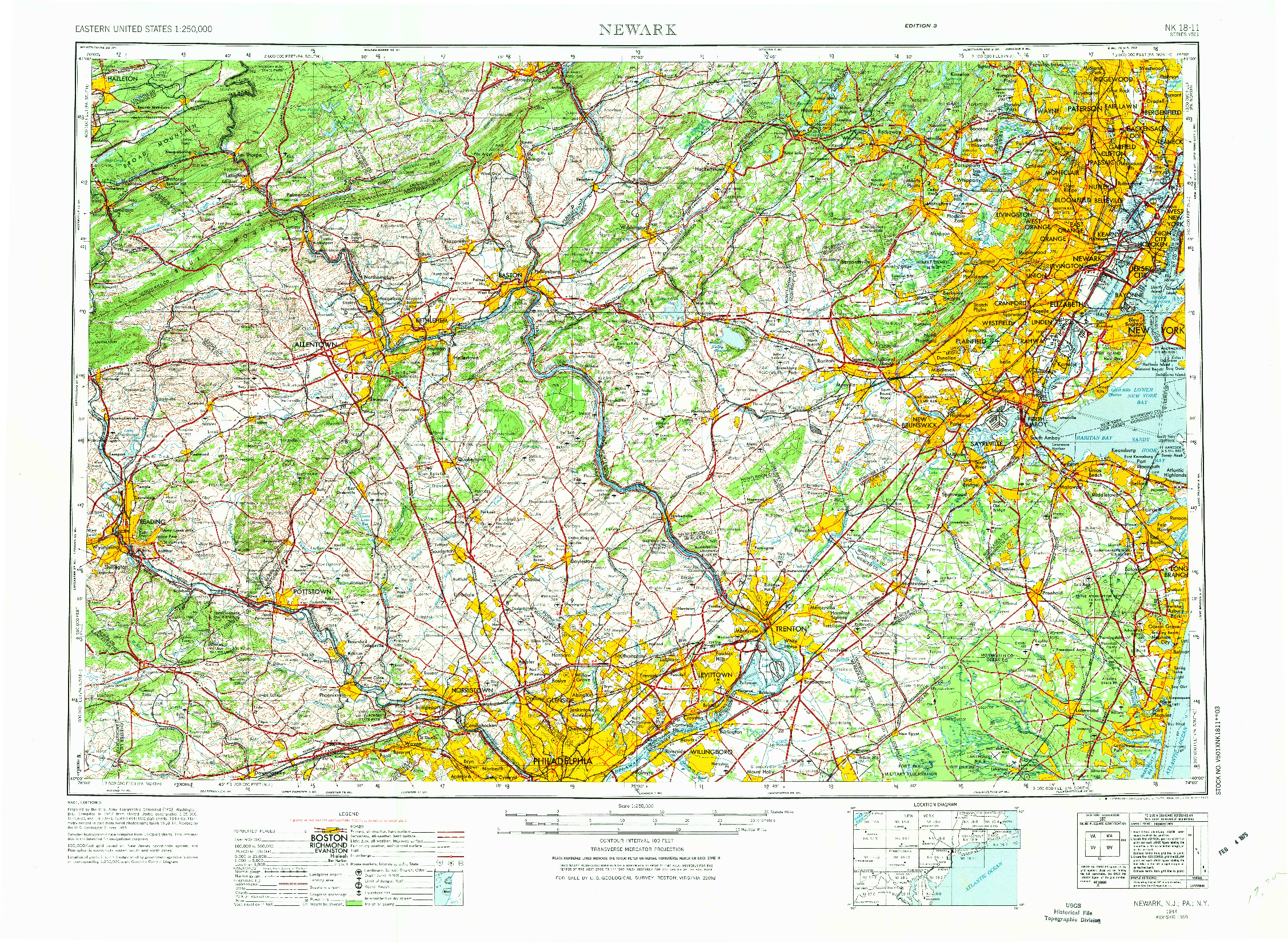 USGS 1:250000-SCALE QUADRANGLE FOR NEWARK, NJ 1944