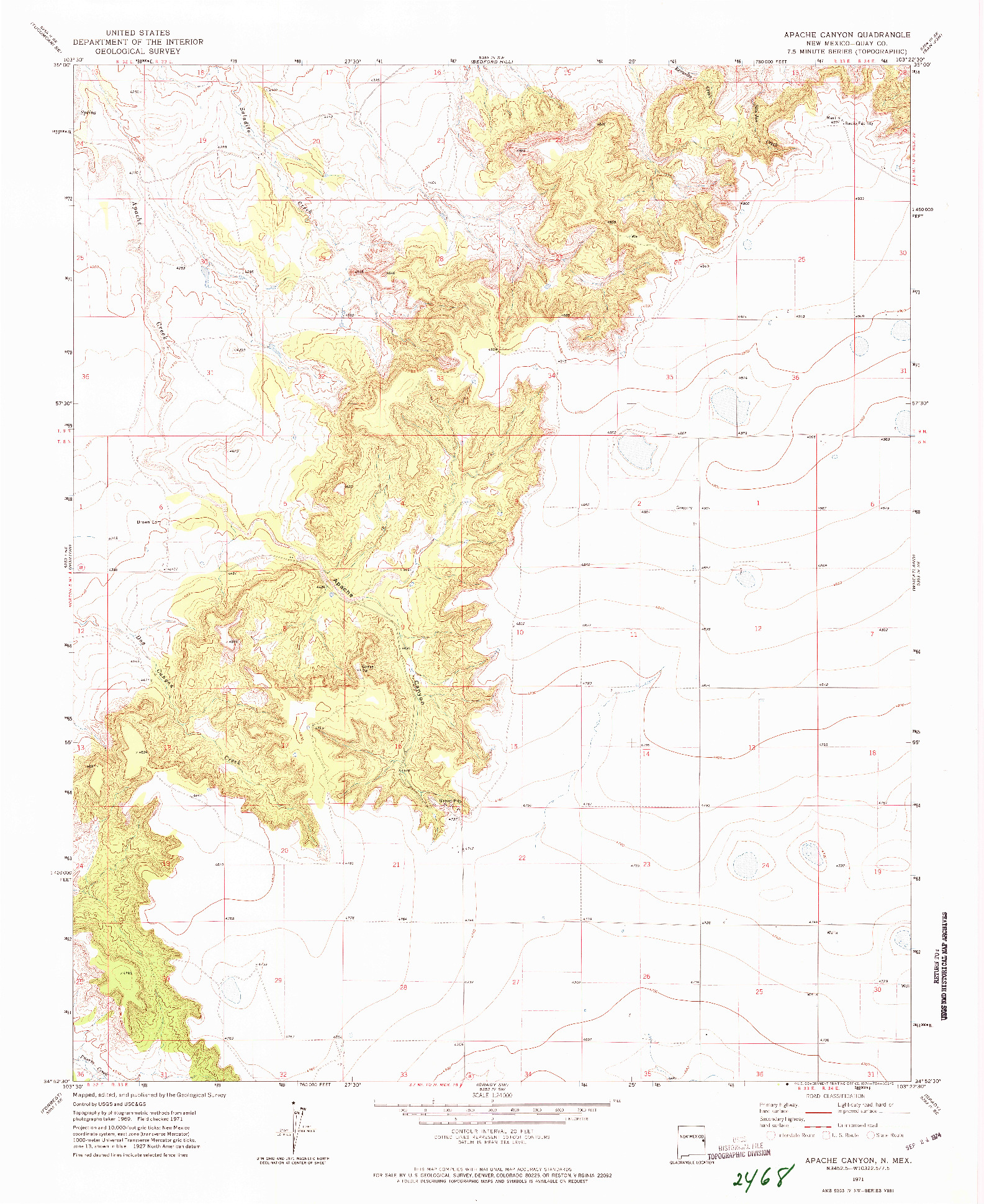 USGS 1:24000-SCALE QUADRANGLE FOR APACHE CANYON, NM 1971