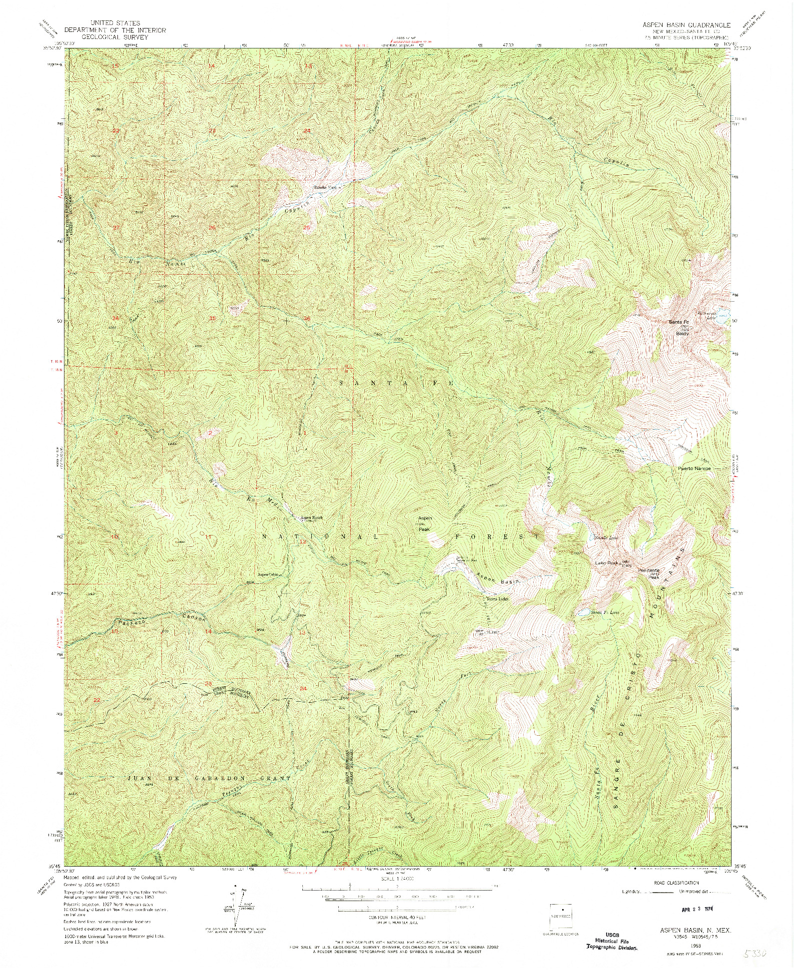 USGS 1:24000-SCALE QUADRANGLE FOR ASPEN BASIN, NM 1953