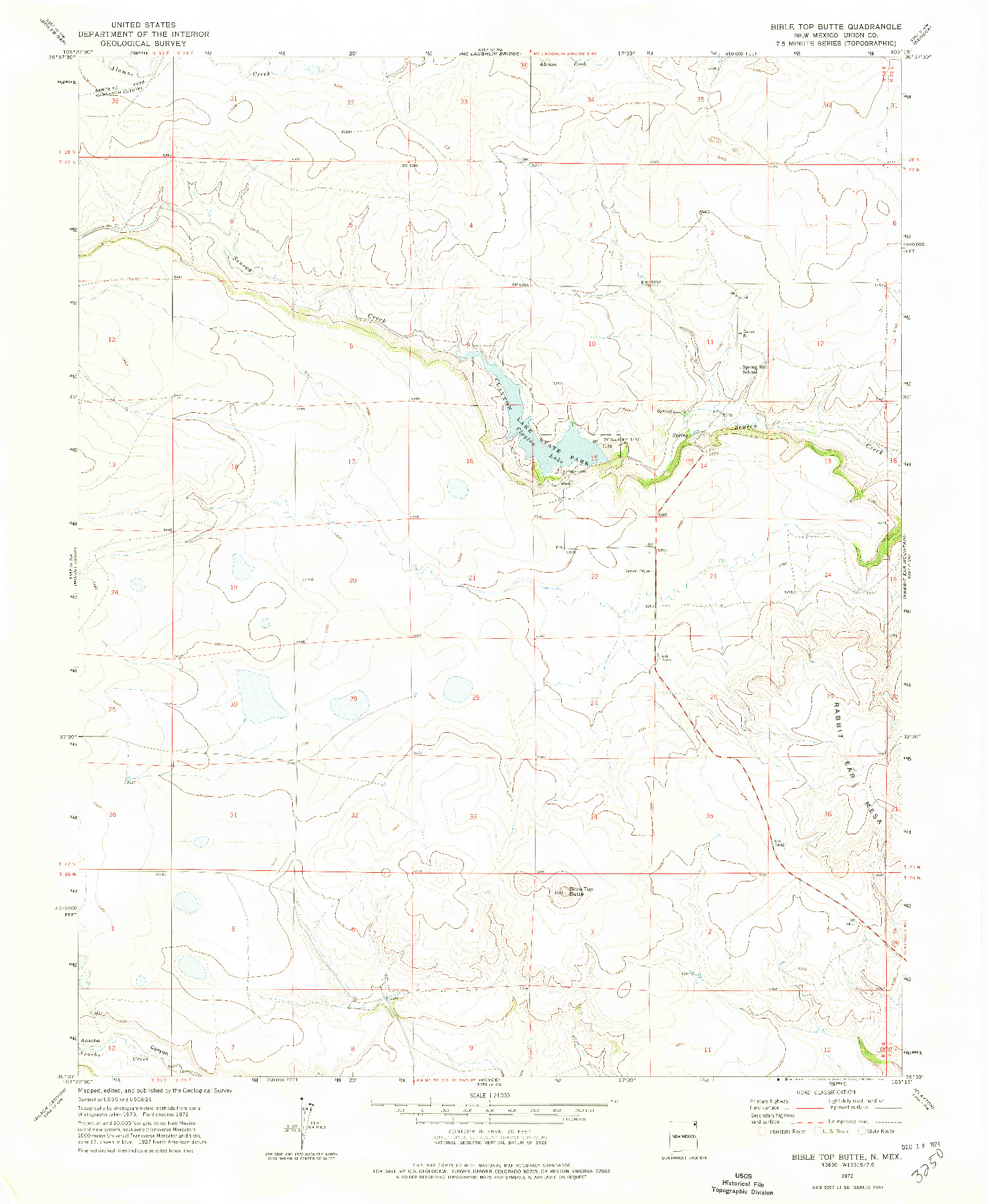 USGS 1:24000-SCALE QUADRANGLE FOR BIBLE TOP BUTTE, NM 1972