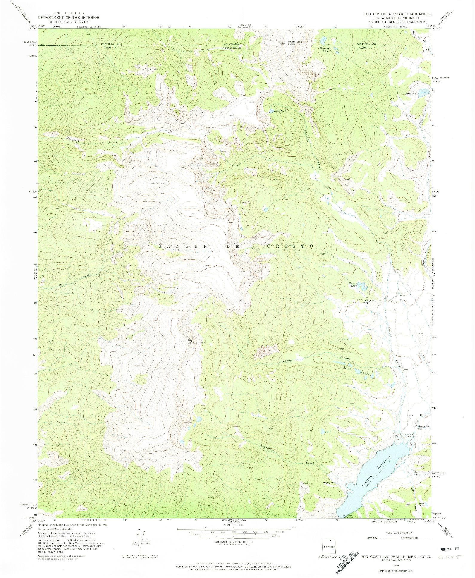 USGS 1:24000-SCALE QUADRANGLE FOR BIG COSTILLA PEAK, NM 1963