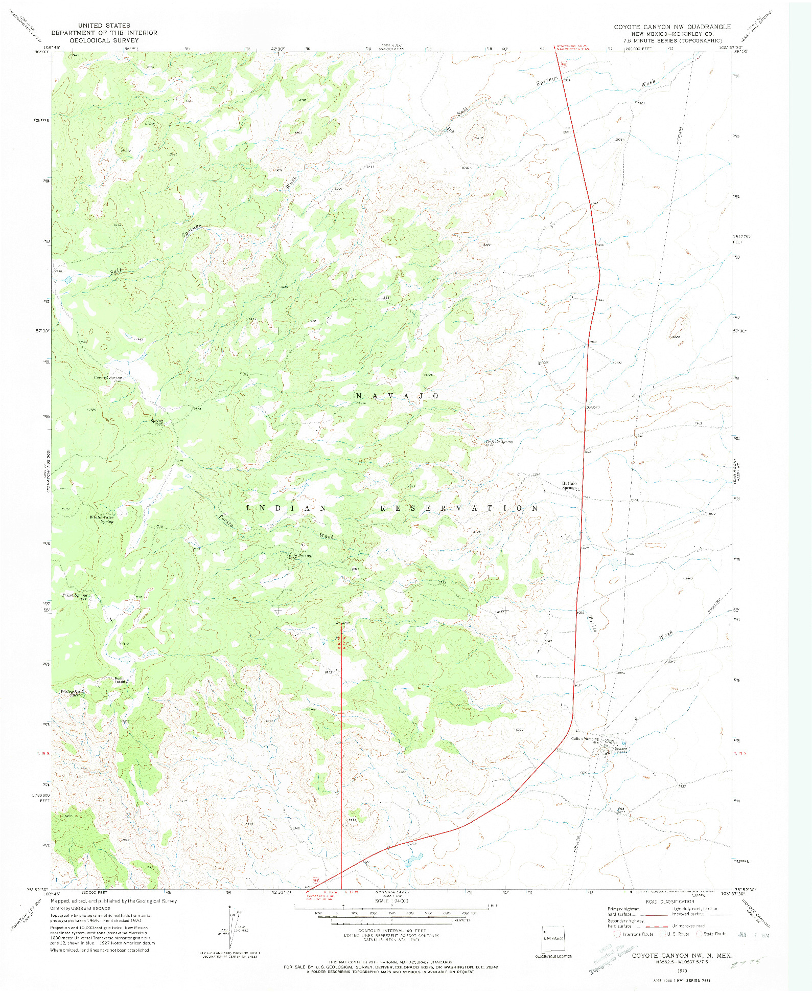 USGS 1:24000-SCALE QUADRANGLE FOR COYOTE CANYON NW, NM 1970