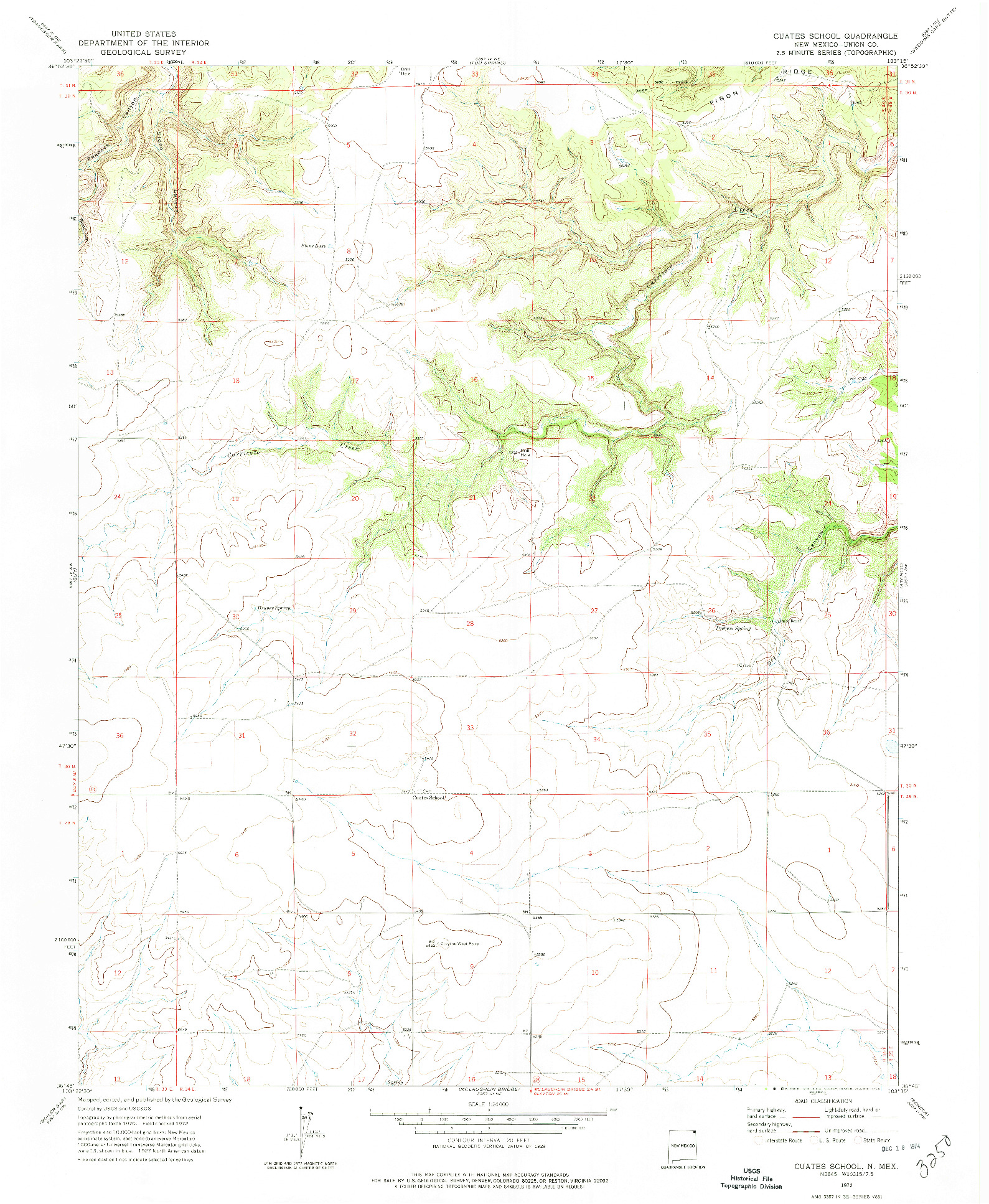 USGS 1:24000-SCALE QUADRANGLE FOR CUATES SCHOOL, NM 1972