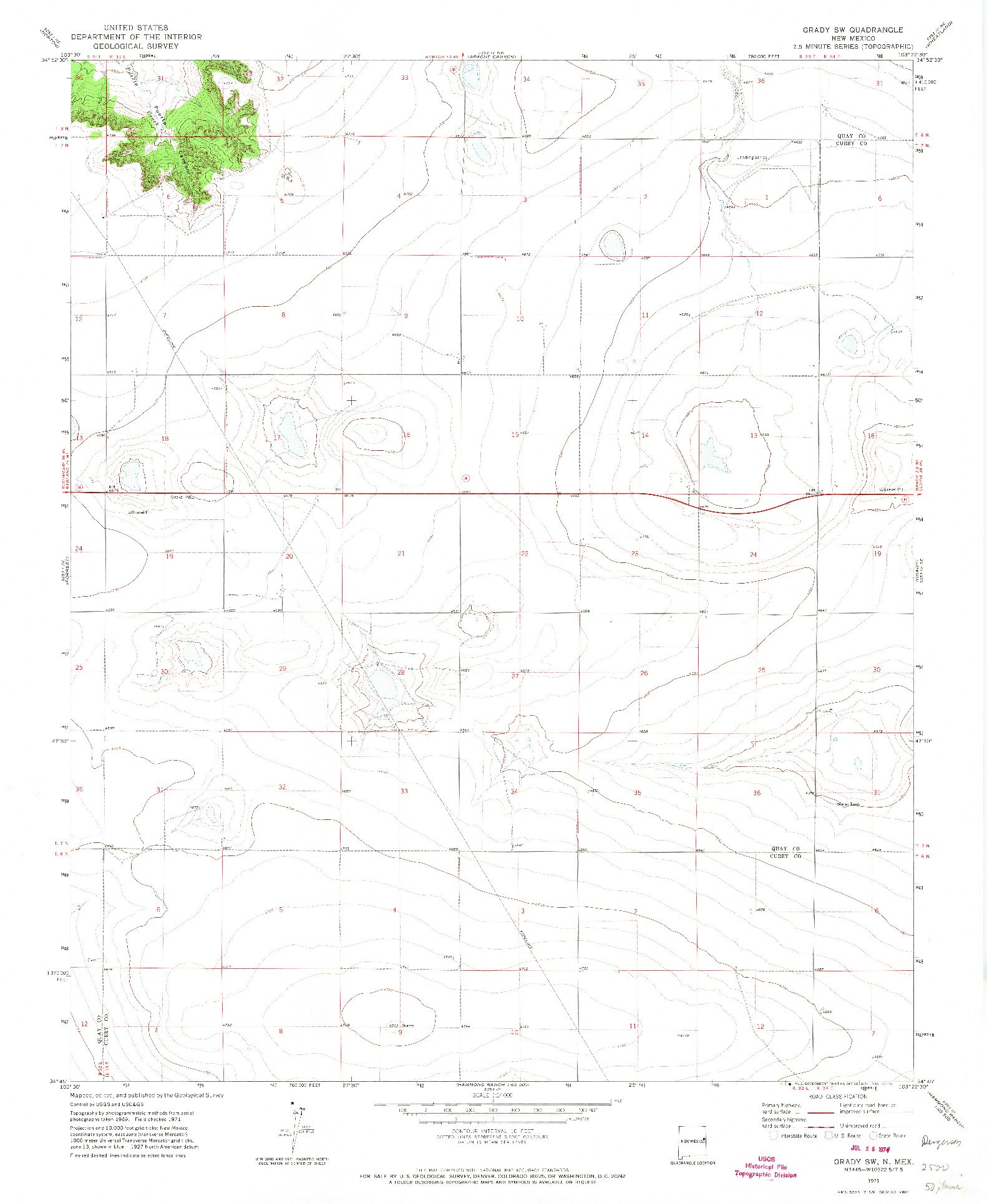 USGS 1:24000-SCALE QUADRANGLE FOR GRADY SW, NM 1971