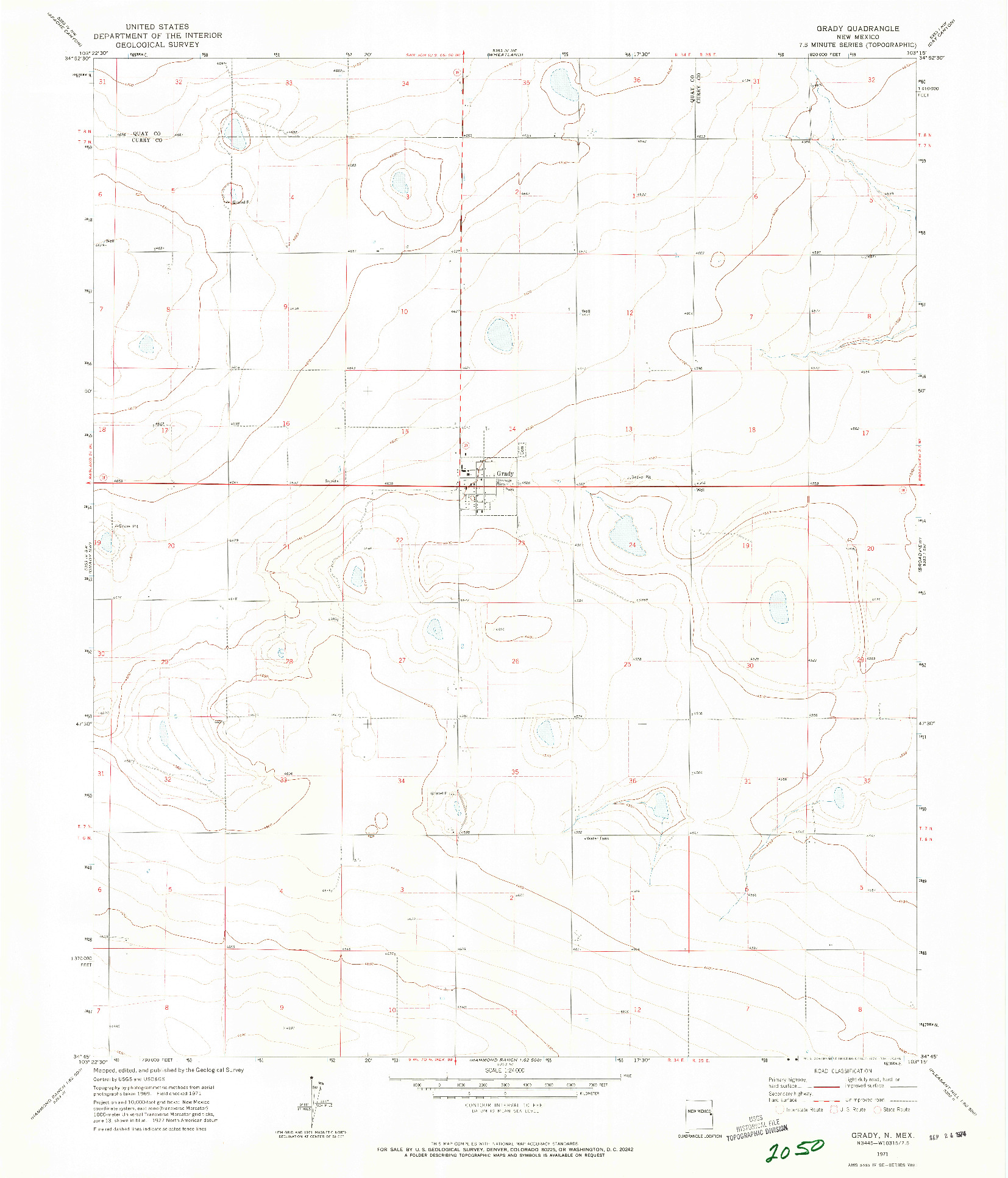 USGS 1:24000-SCALE QUADRANGLE FOR GRADY, NM 1971