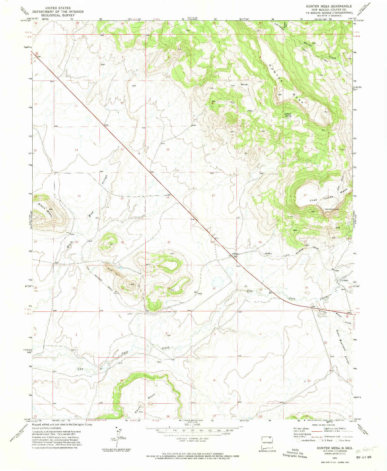 USGS 1:24000-SCALE QUADRANGLE FOR HUNTER MESA, NM 1971