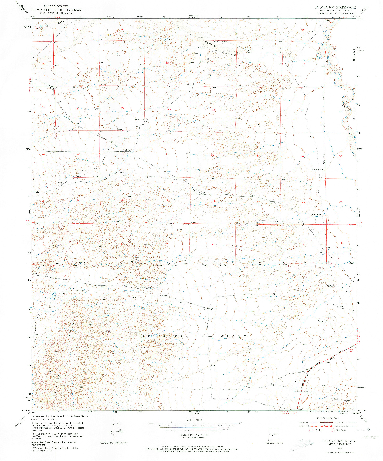 USGS 1:24000-SCALE QUADRANGLE FOR LA JOYA NW, NM 1952