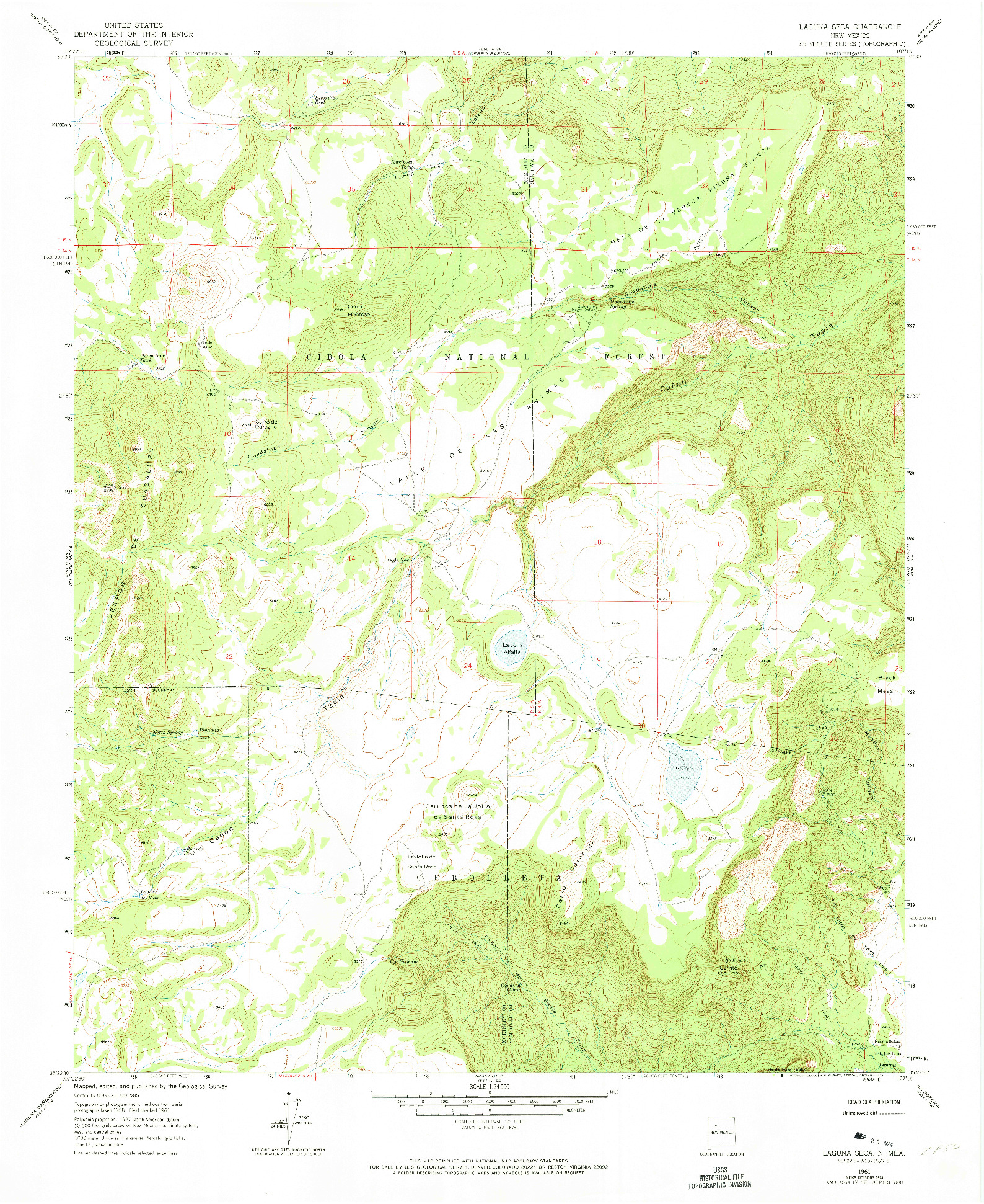 USGS 1:24000-SCALE QUADRANGLE FOR LAGUNA SECA, NM 1961