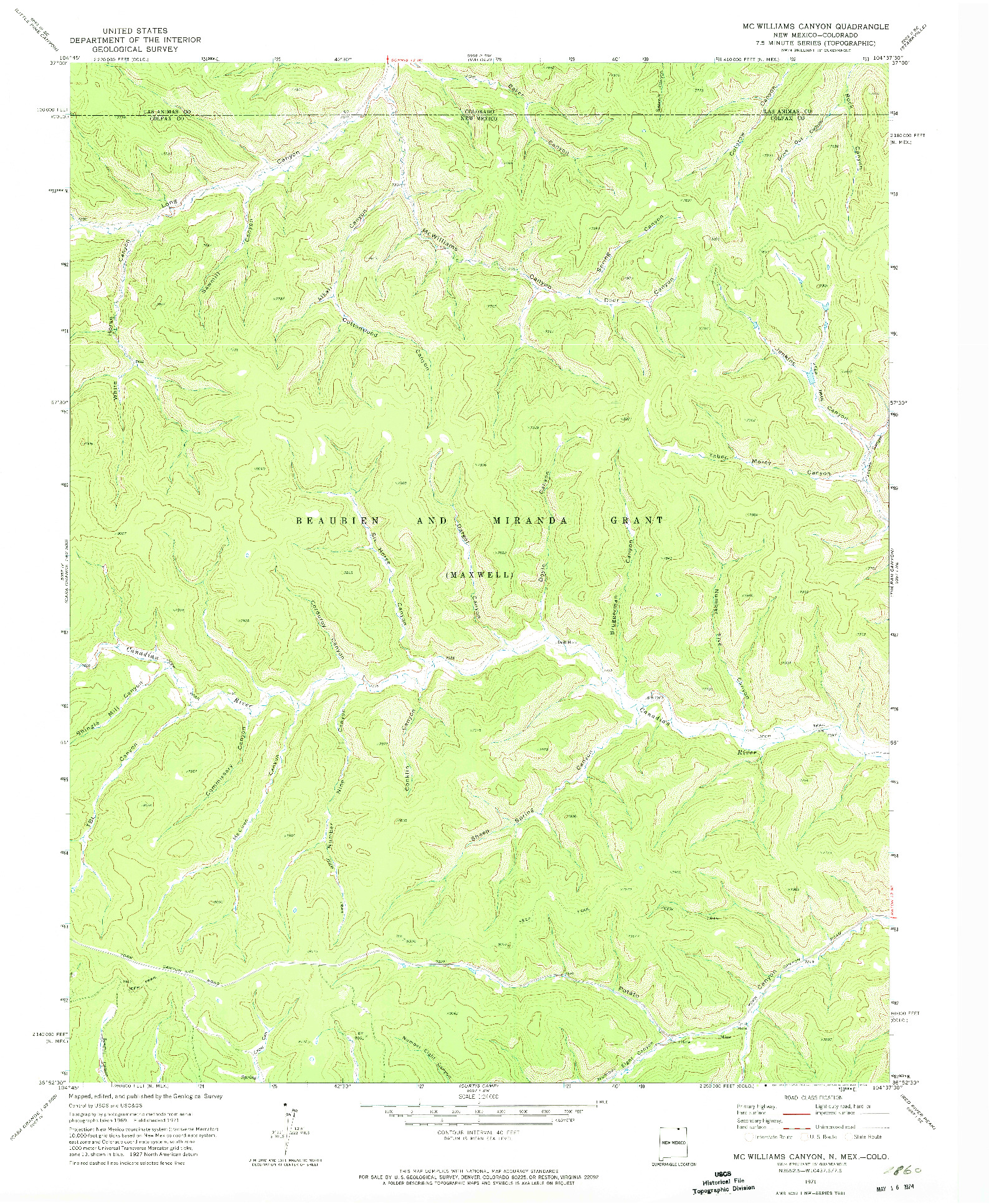 USGS 1:24000-SCALE QUADRANGLE FOR MC WILLIAMS CANYON, NM 1971