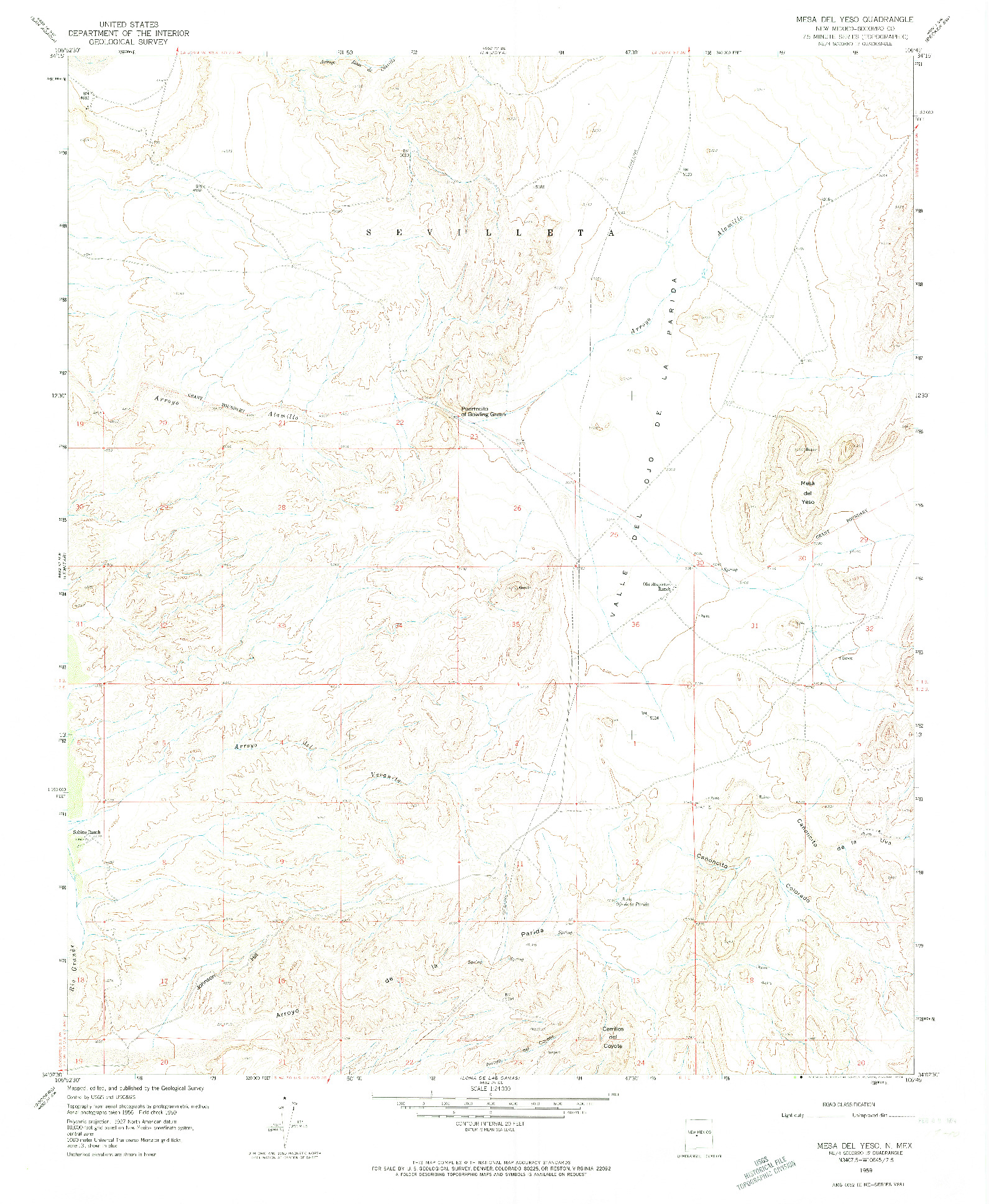 USGS 1:24000-SCALE QUADRANGLE FOR MESA DEL YESO, NM 1959