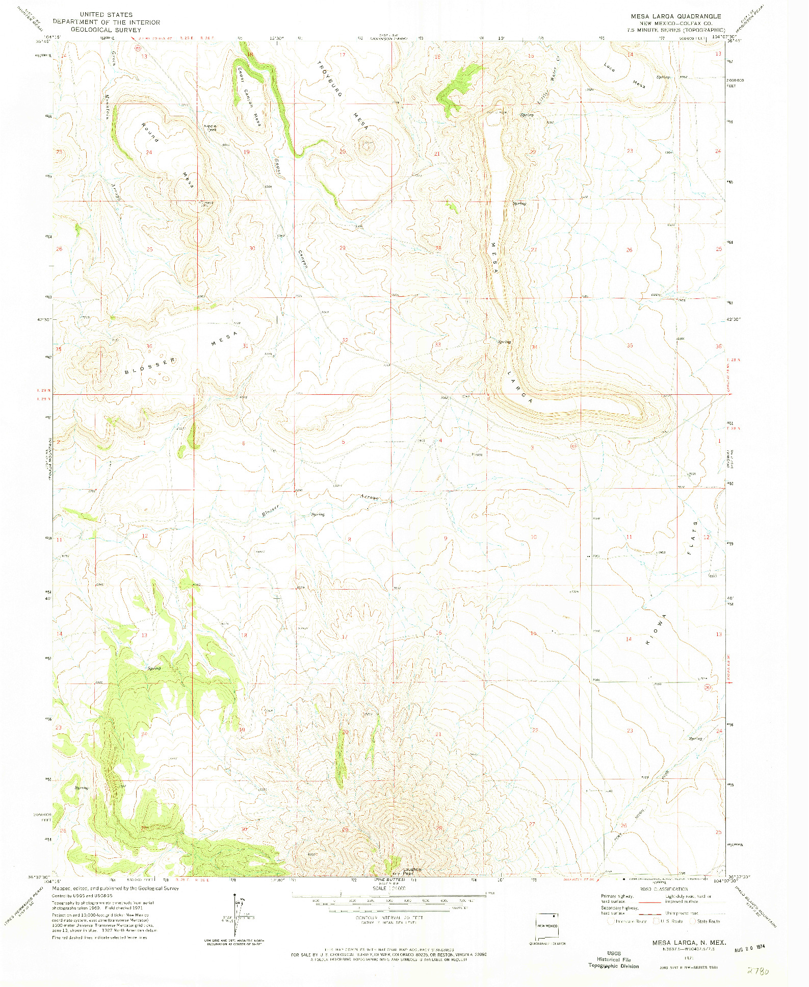 USGS 1:24000-SCALE QUADRANGLE FOR MESA LARGA, NM 1971