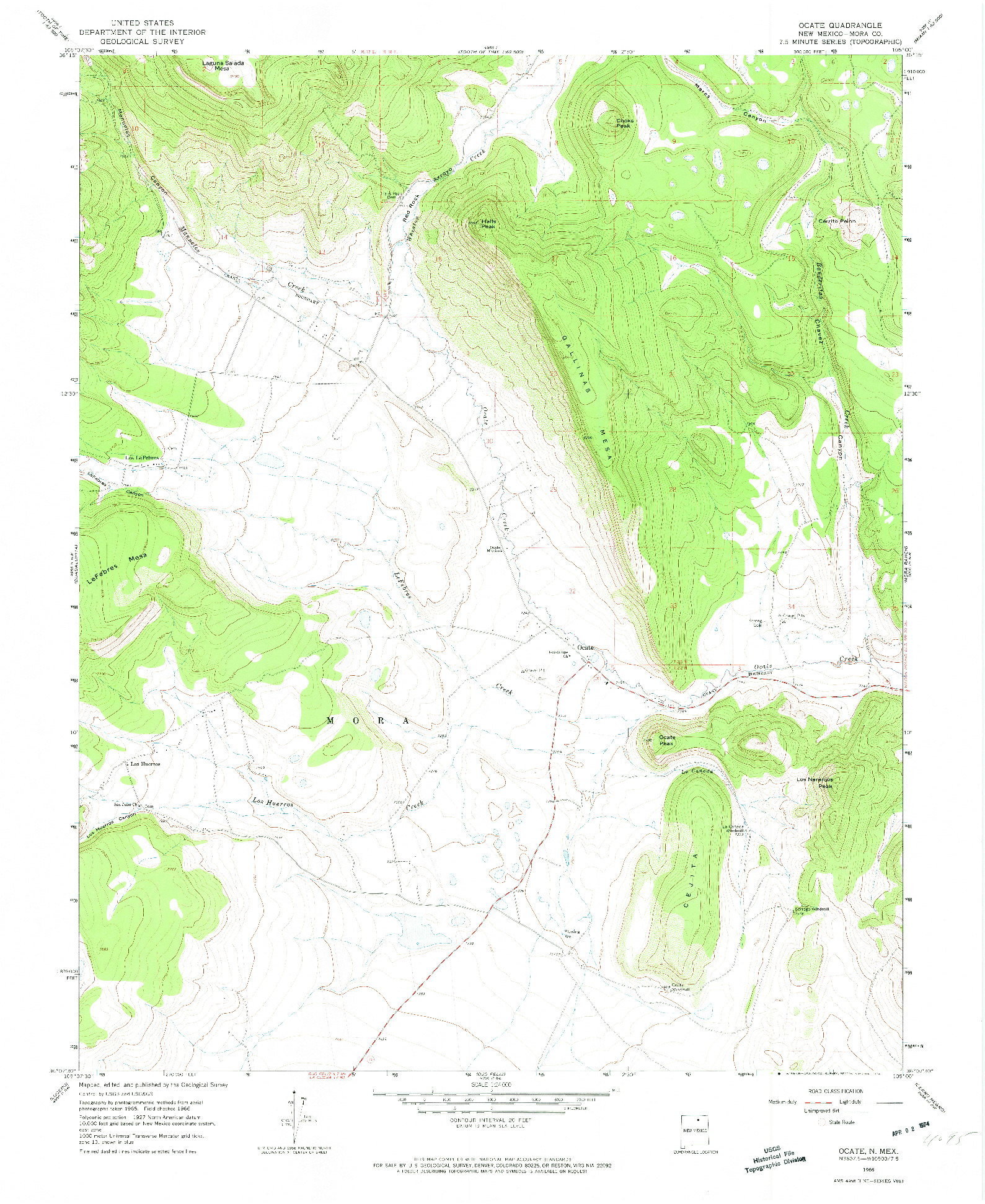 USGS 1:24000-SCALE QUADRANGLE FOR OCATE, NM 1966