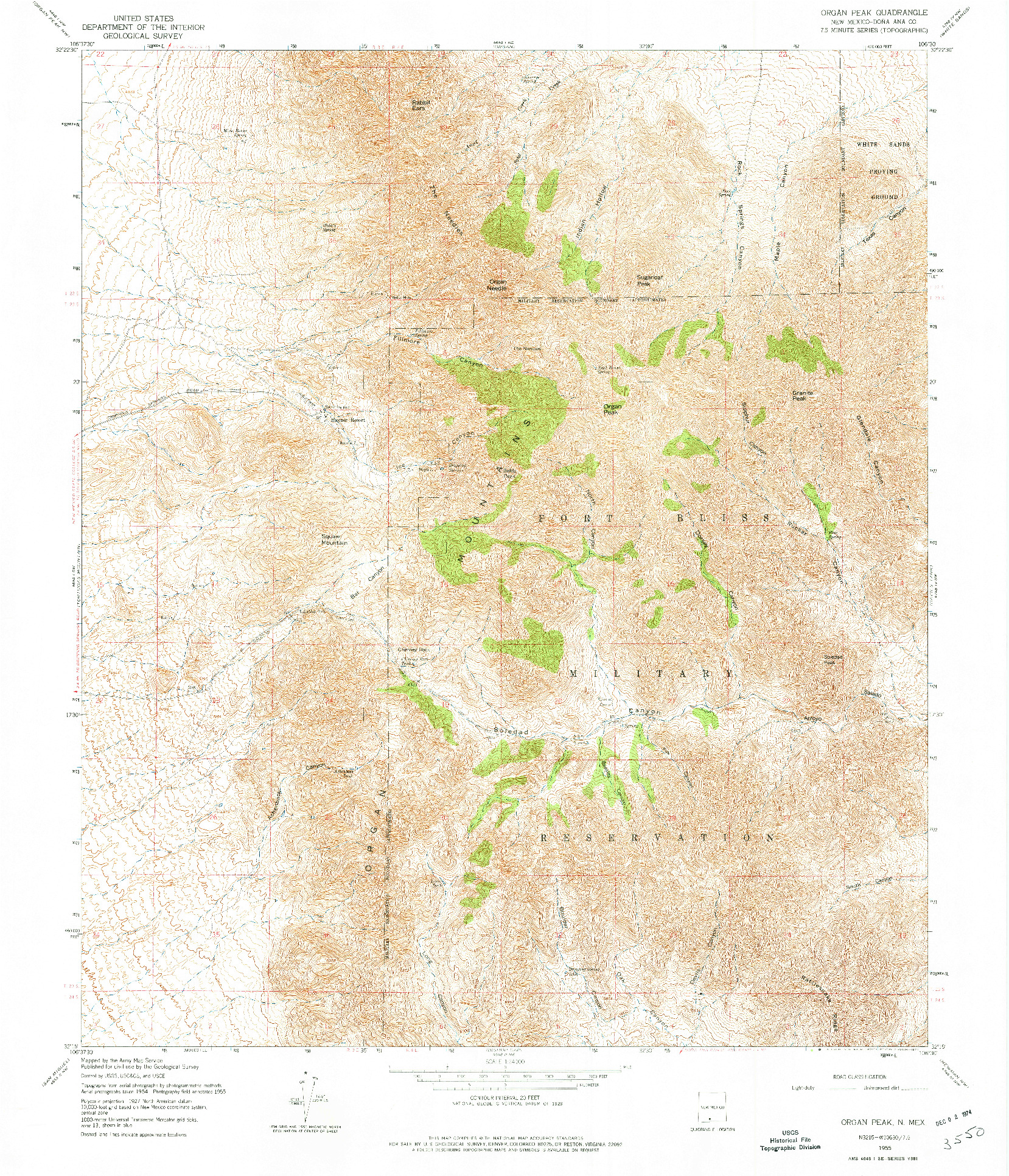 USGS 1:24000-SCALE QUADRANGLE FOR ORGAN PEAK, NM 1955