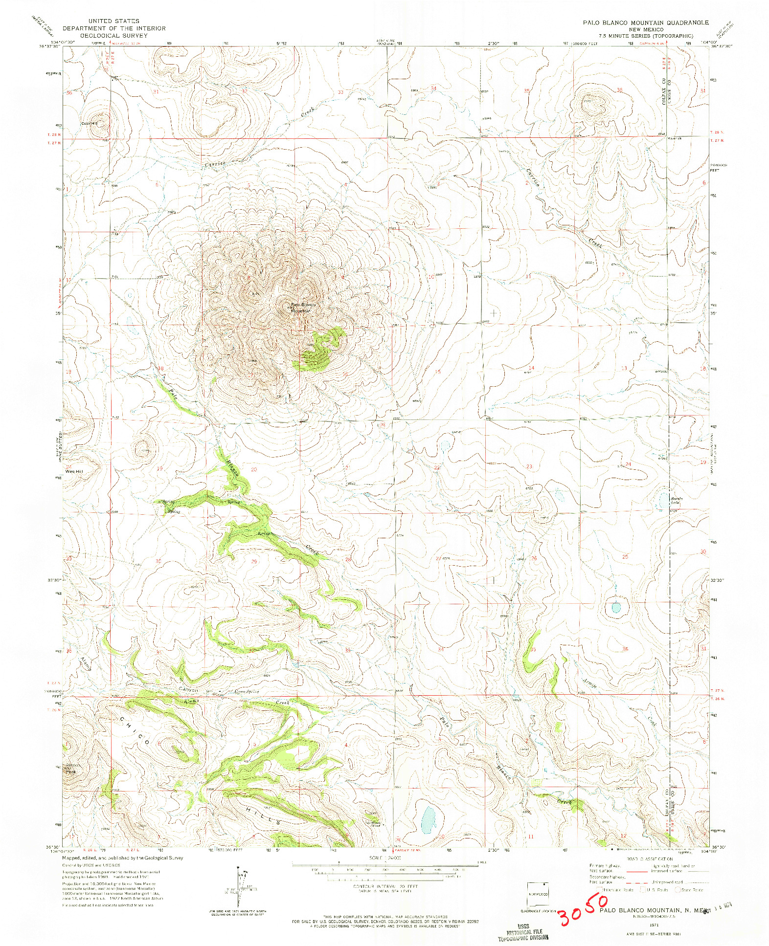 USGS 1:24000-SCALE QUADRANGLE FOR PALO BLANCO MOUNTAIN, NM 1971