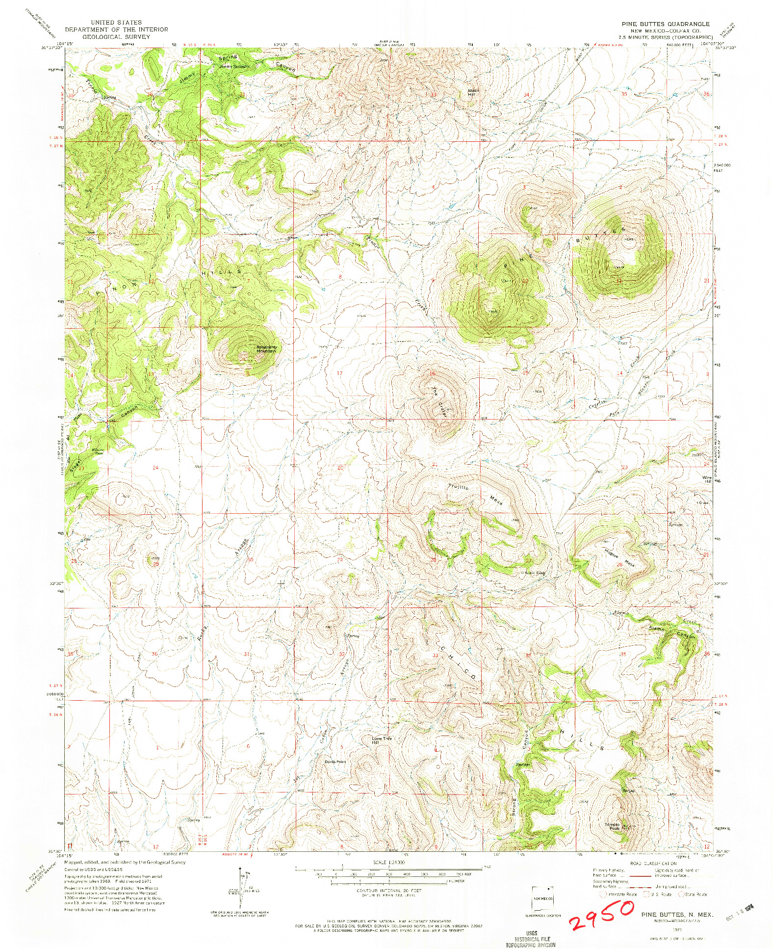 USGS 1:24000-SCALE QUADRANGLE FOR PINE BUTTES, NM 1971