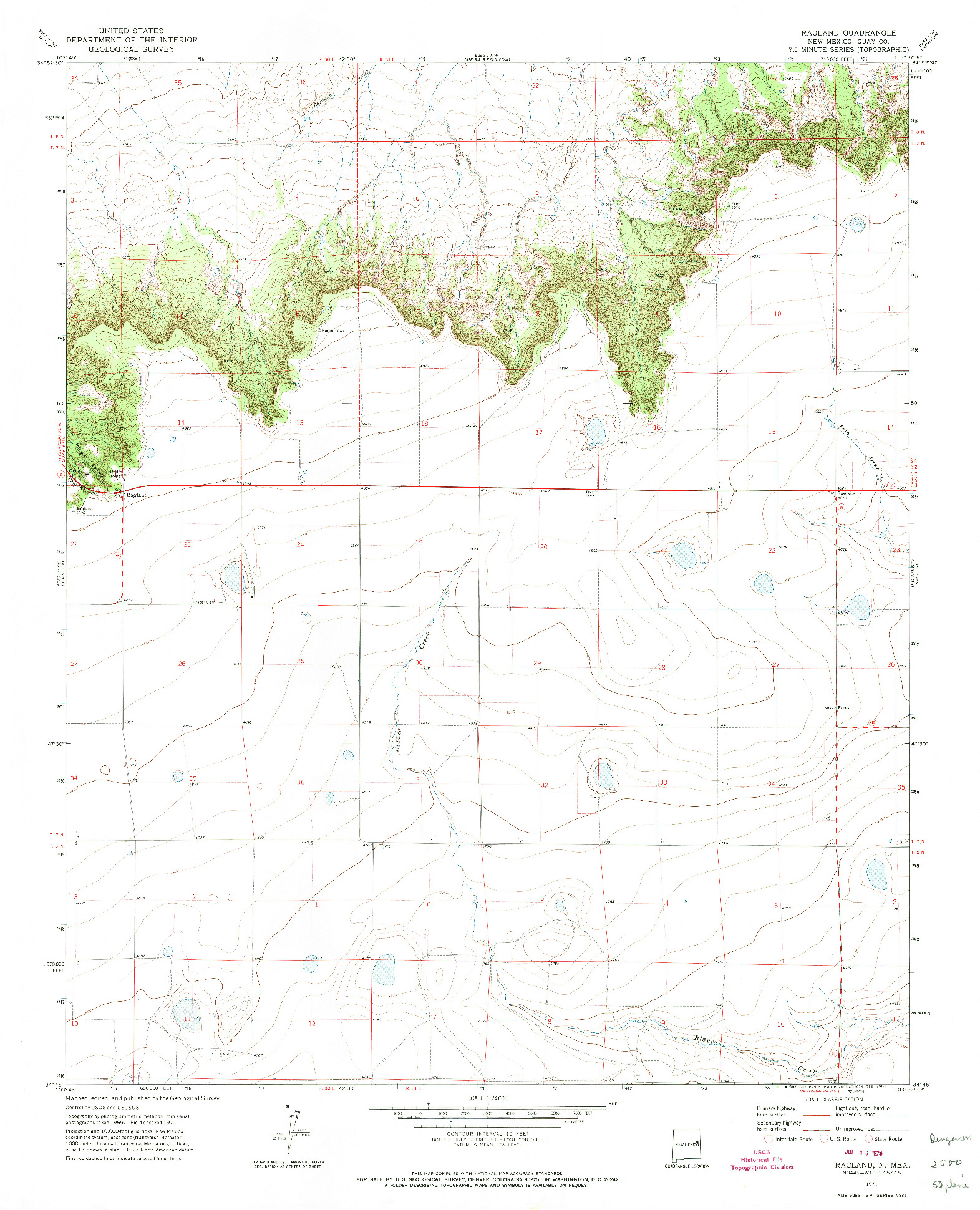 USGS 1:24000-SCALE QUADRANGLE FOR RAGLAND, NM 1971