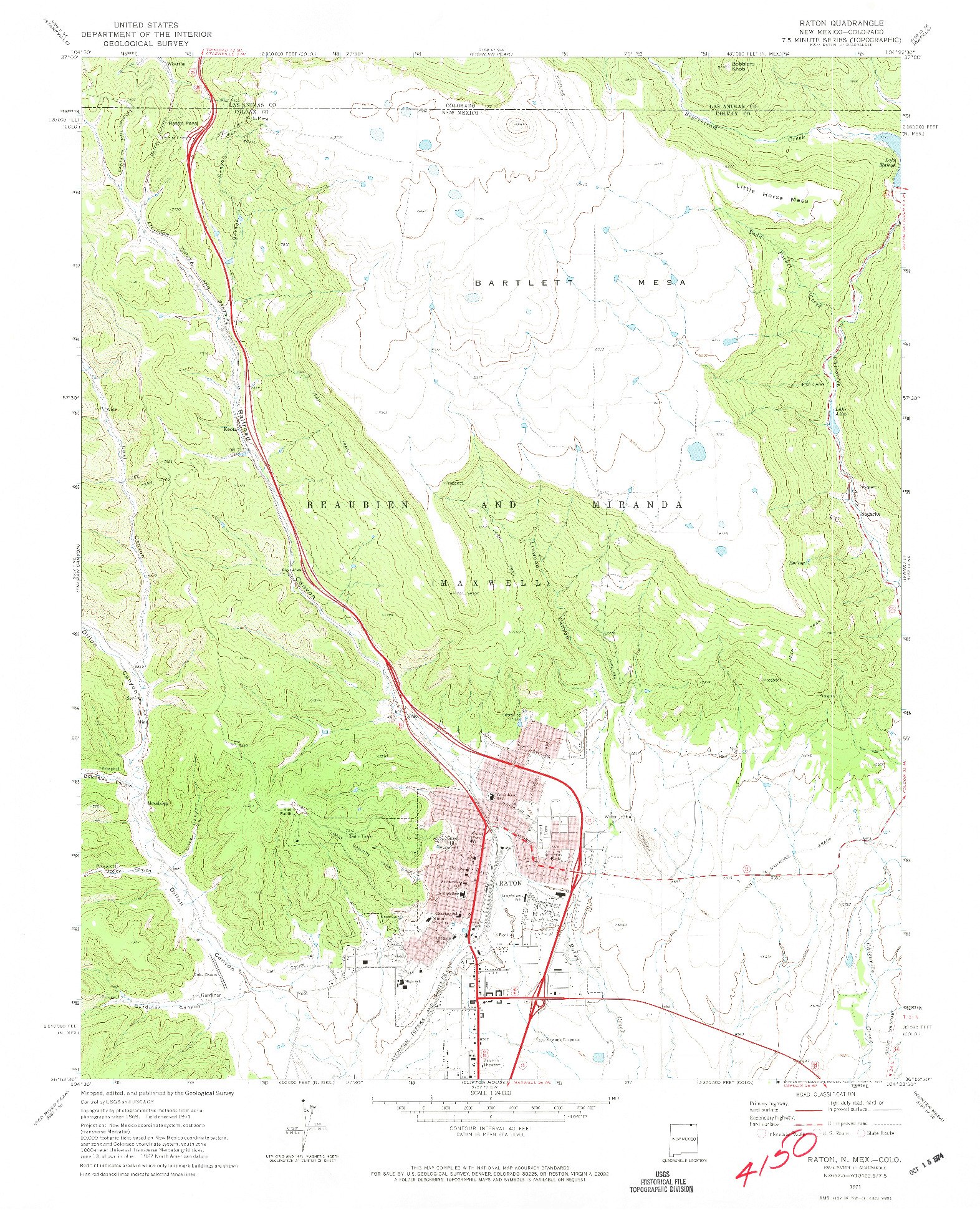 USGS 1:24000-SCALE QUADRANGLE FOR RATON, NM 1971