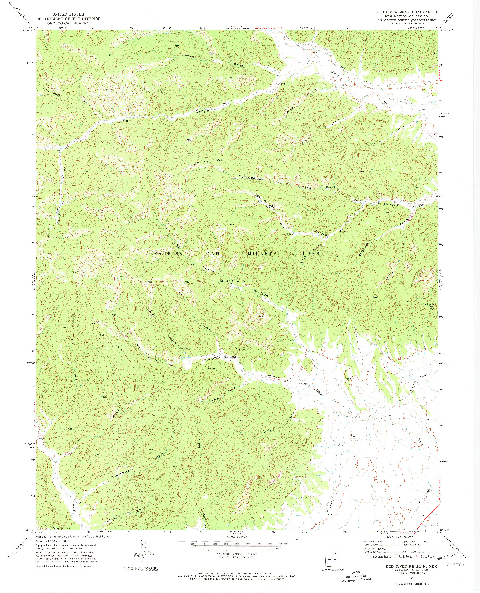 USGS 1:24000-SCALE QUADRANGLE FOR RED RIVER PEAK, NM 1971