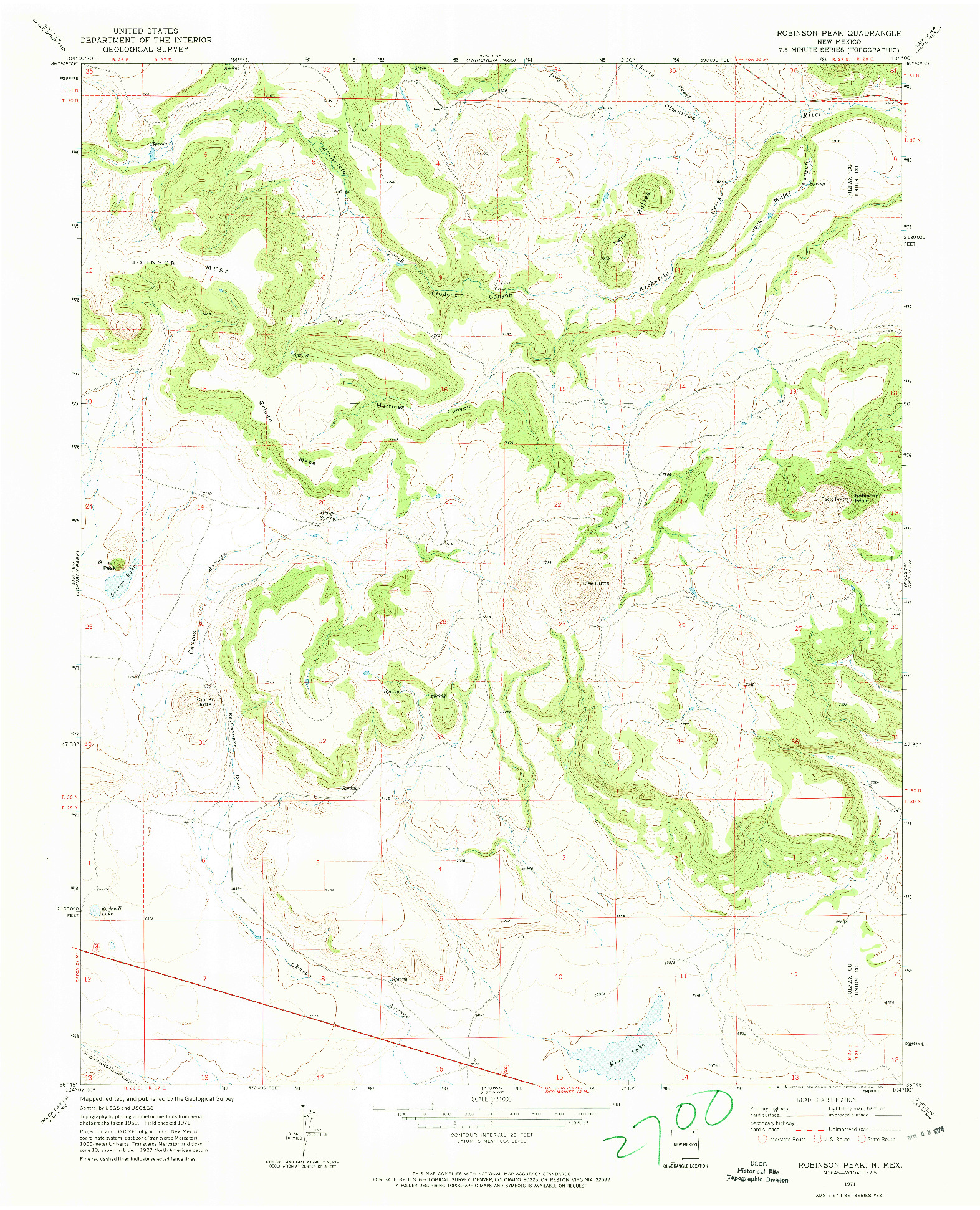 USGS 1:24000-SCALE QUADRANGLE FOR ROBINSON PEAK, NM 1971