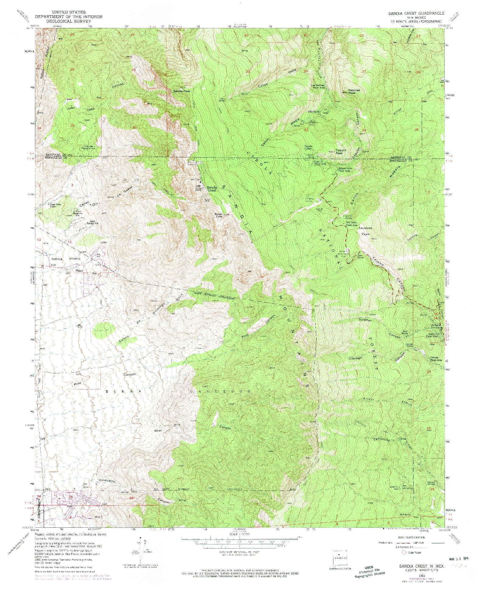 USGS 1:24000-SCALE QUADRANGLE FOR SANDIA CREST, NM 1961