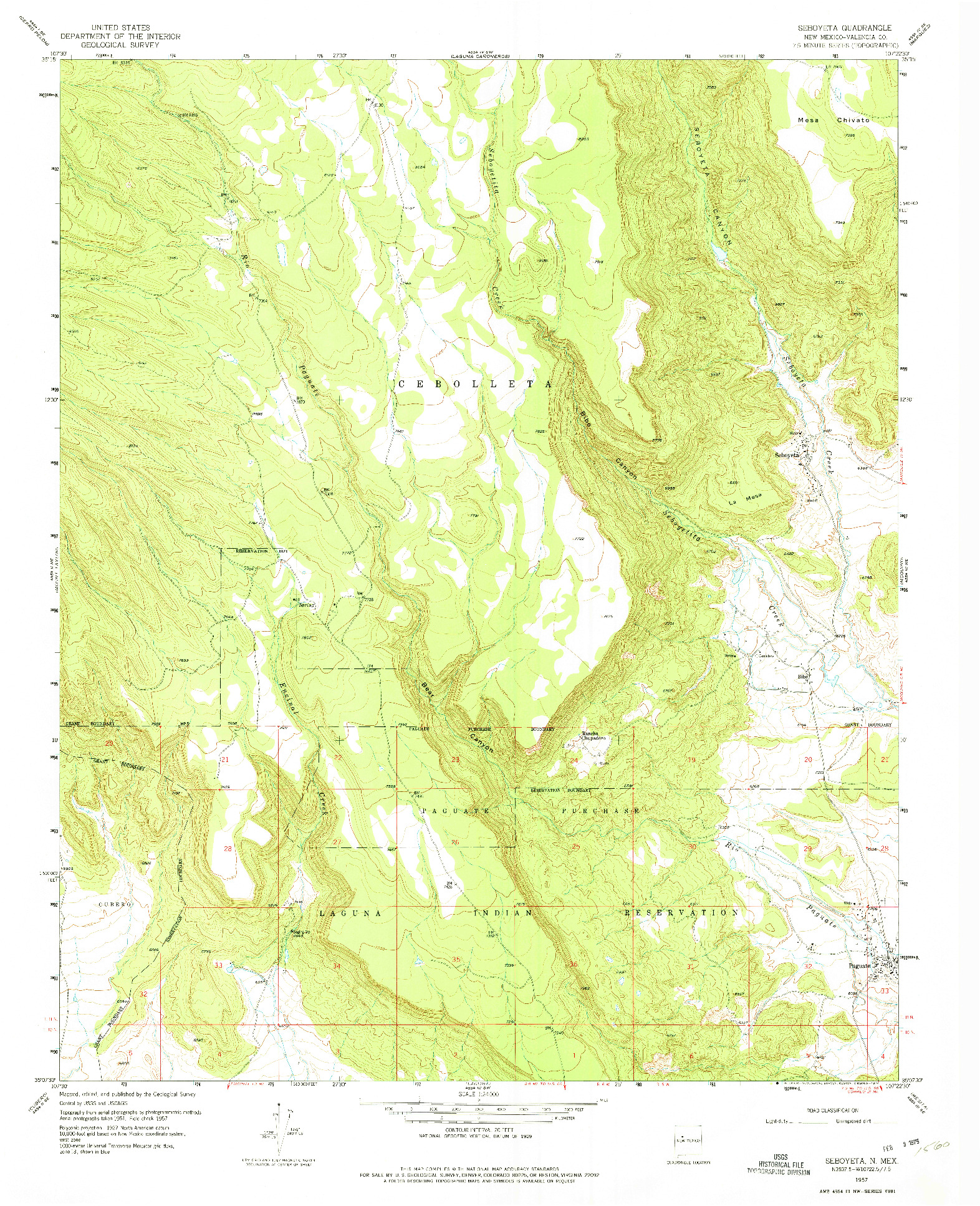 USGS 1:24000-SCALE QUADRANGLE FOR SEBOYETA, NM 1957