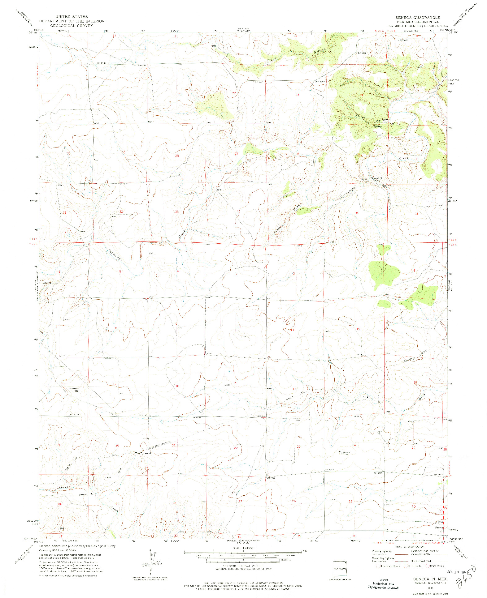 USGS 1:24000-SCALE QUADRANGLE FOR SENECA, NM 1972