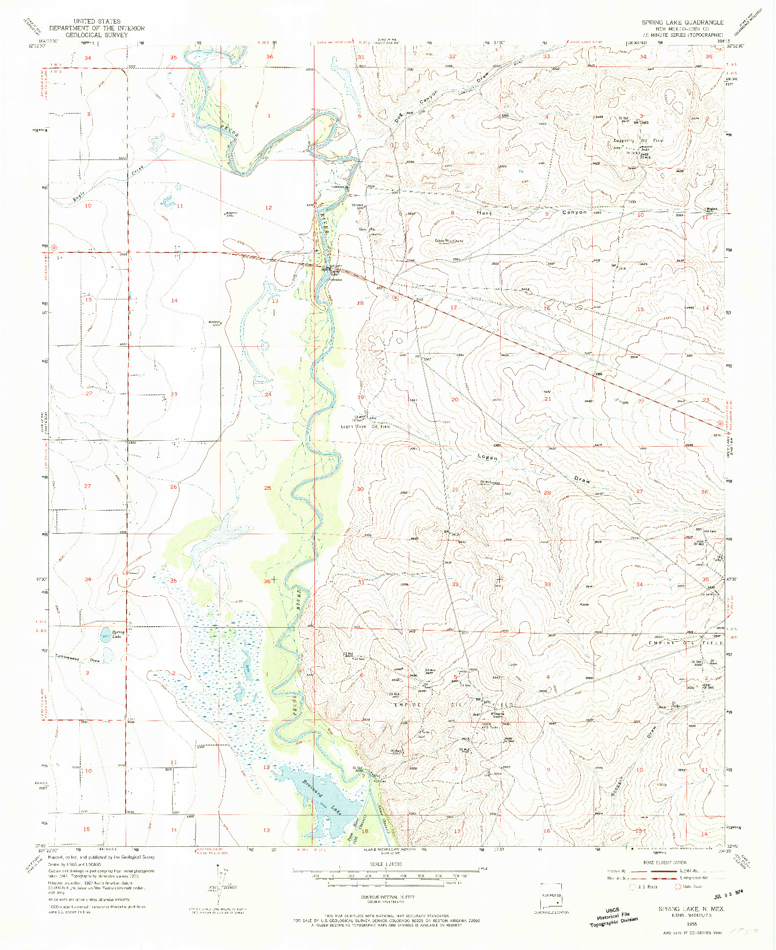 USGS 1:24000-SCALE QUADRANGLE FOR SPRING LAKE, NM 1955