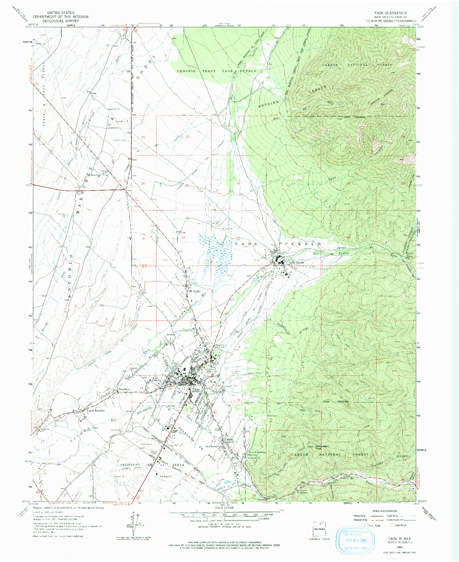 USGS 1:24000-SCALE QUADRANGLE FOR TAOS, NM 1964