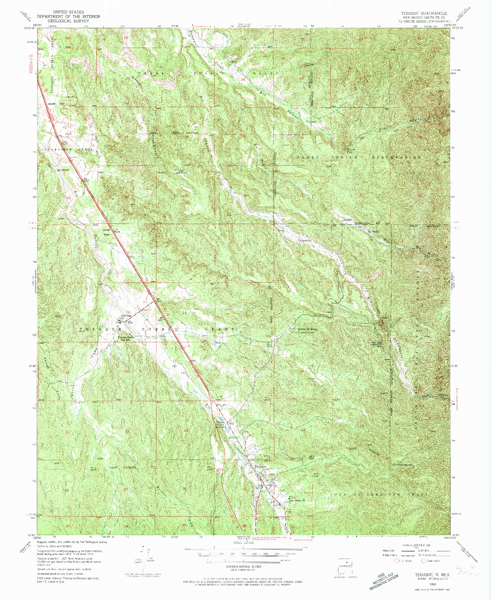 USGS 1:24000-SCALE QUADRANGLE FOR TESUQUE, NM 1953