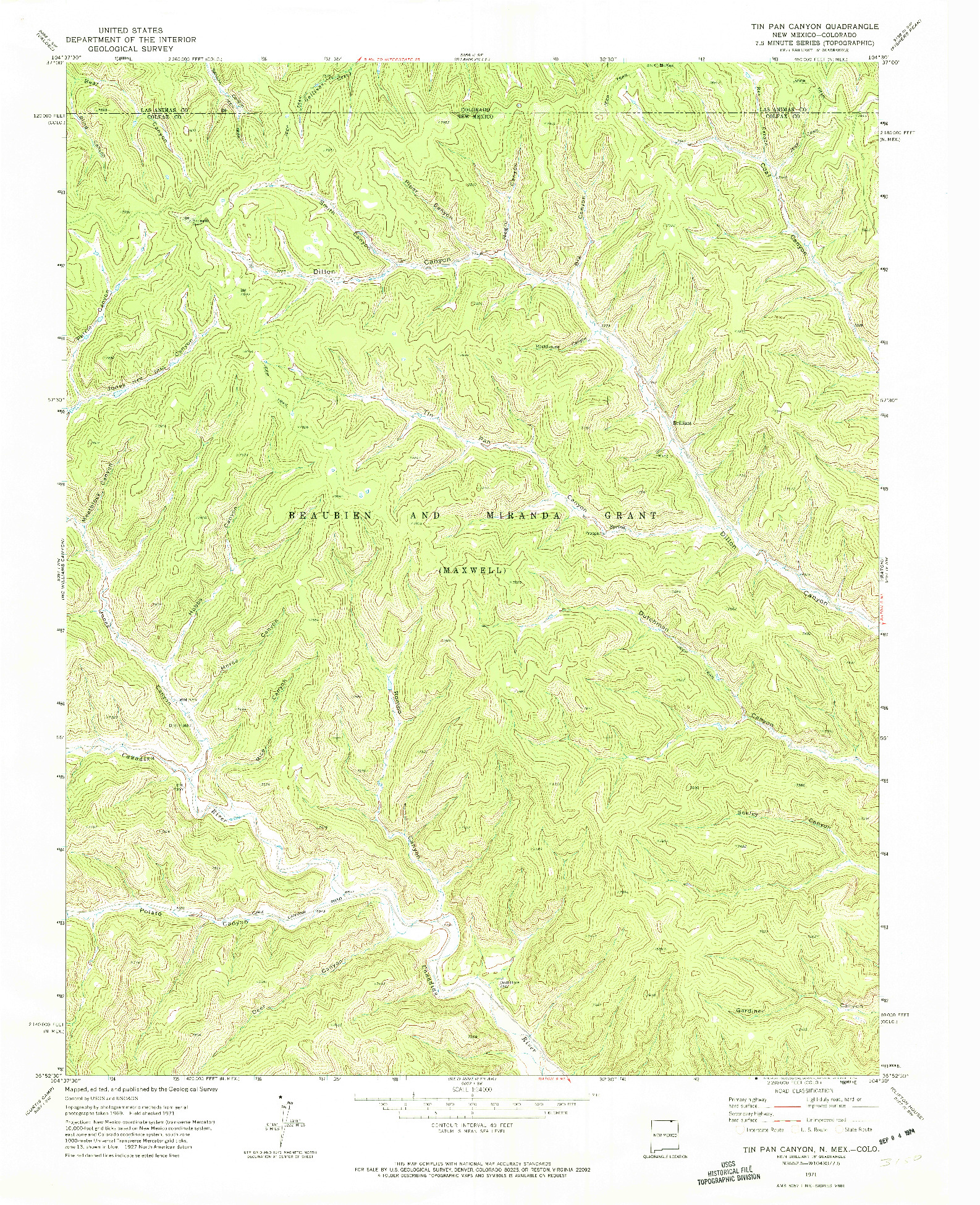 USGS 1:24000-SCALE QUADRANGLE FOR TIN PAN CANYON, NM 1971
