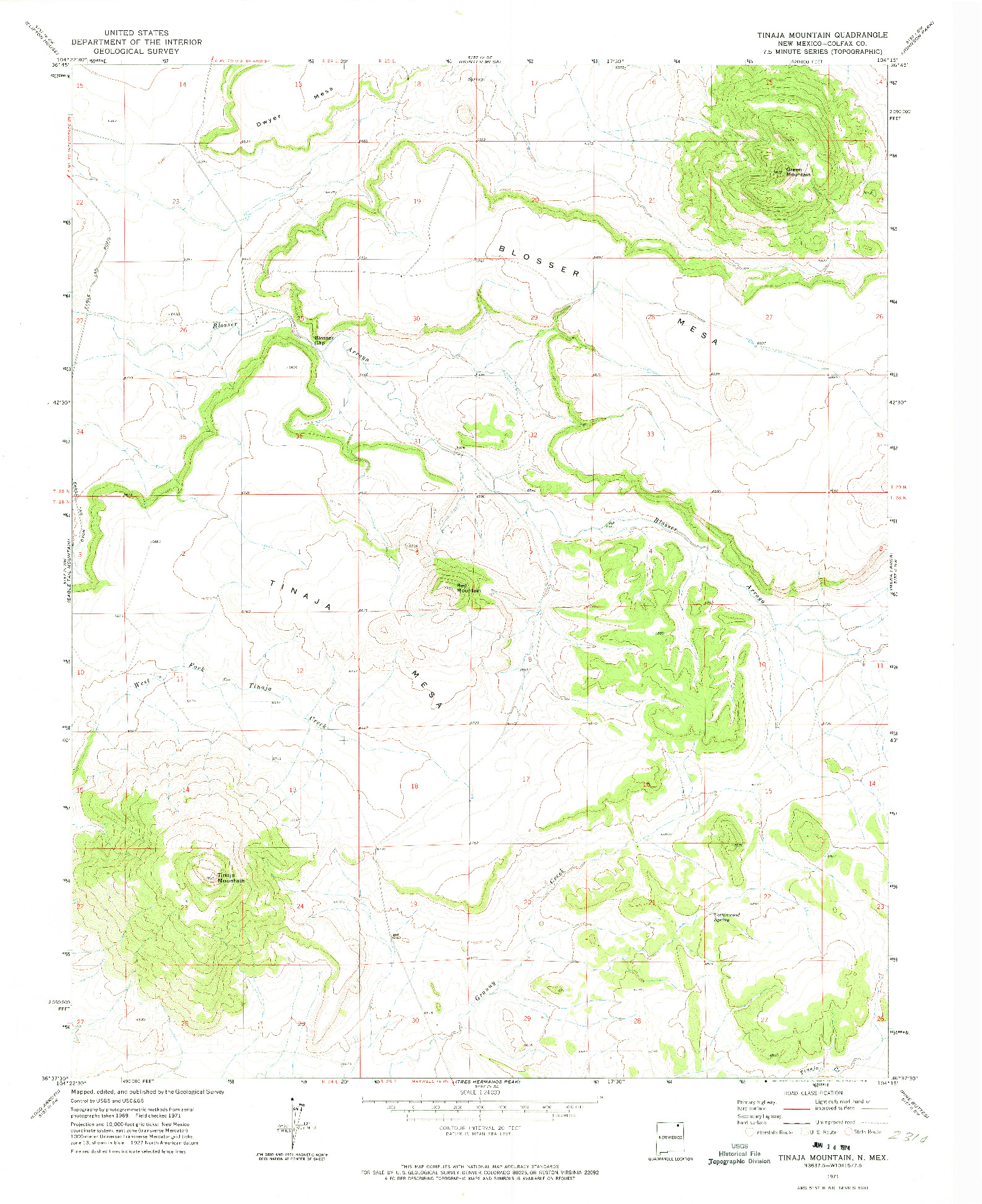 USGS 1:24000-SCALE QUADRANGLE FOR TINAJA MOUNTAIN, NM 1971