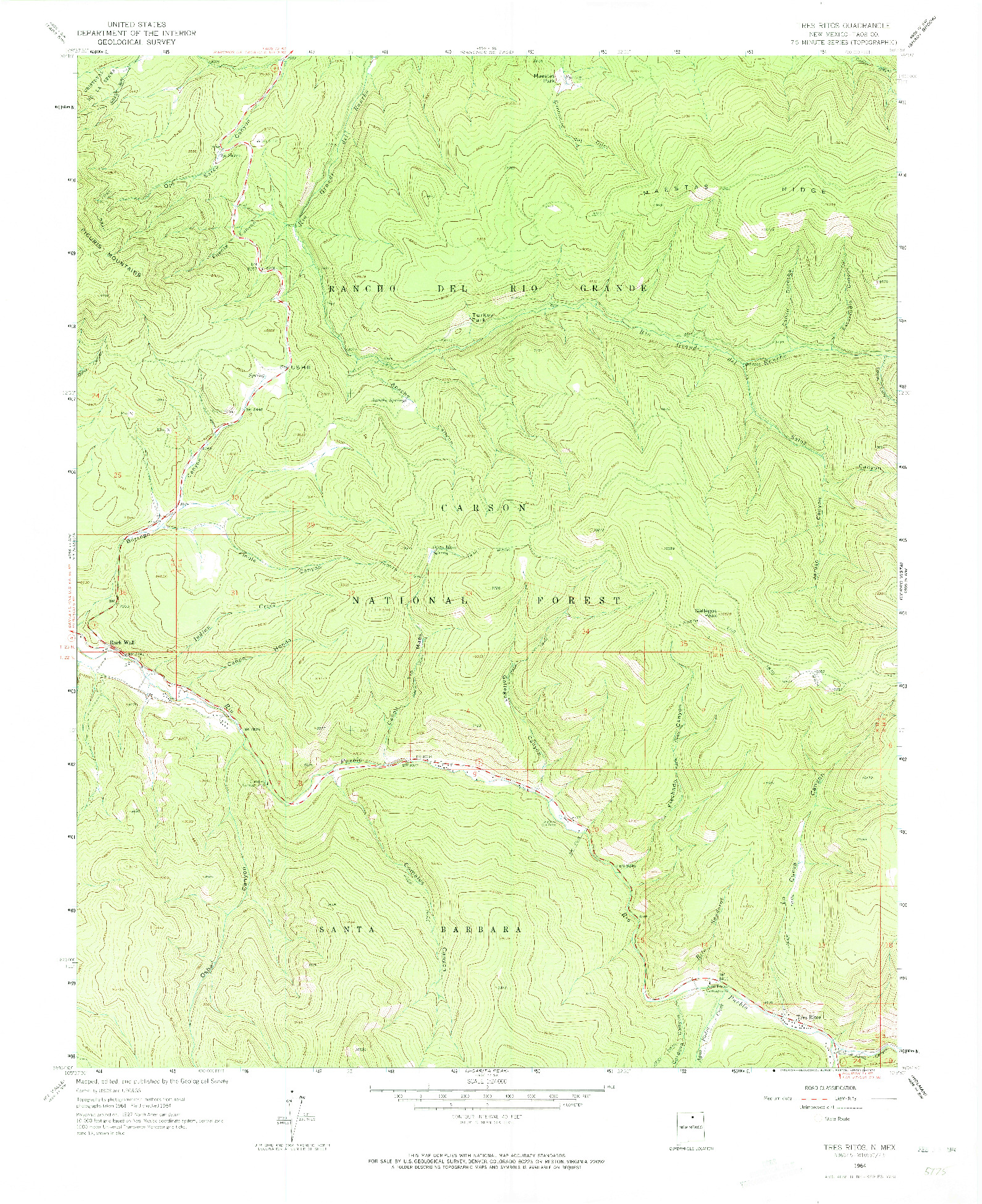 USGS 1:24000-SCALE QUADRANGLE FOR TRES RITOS, NM 1964