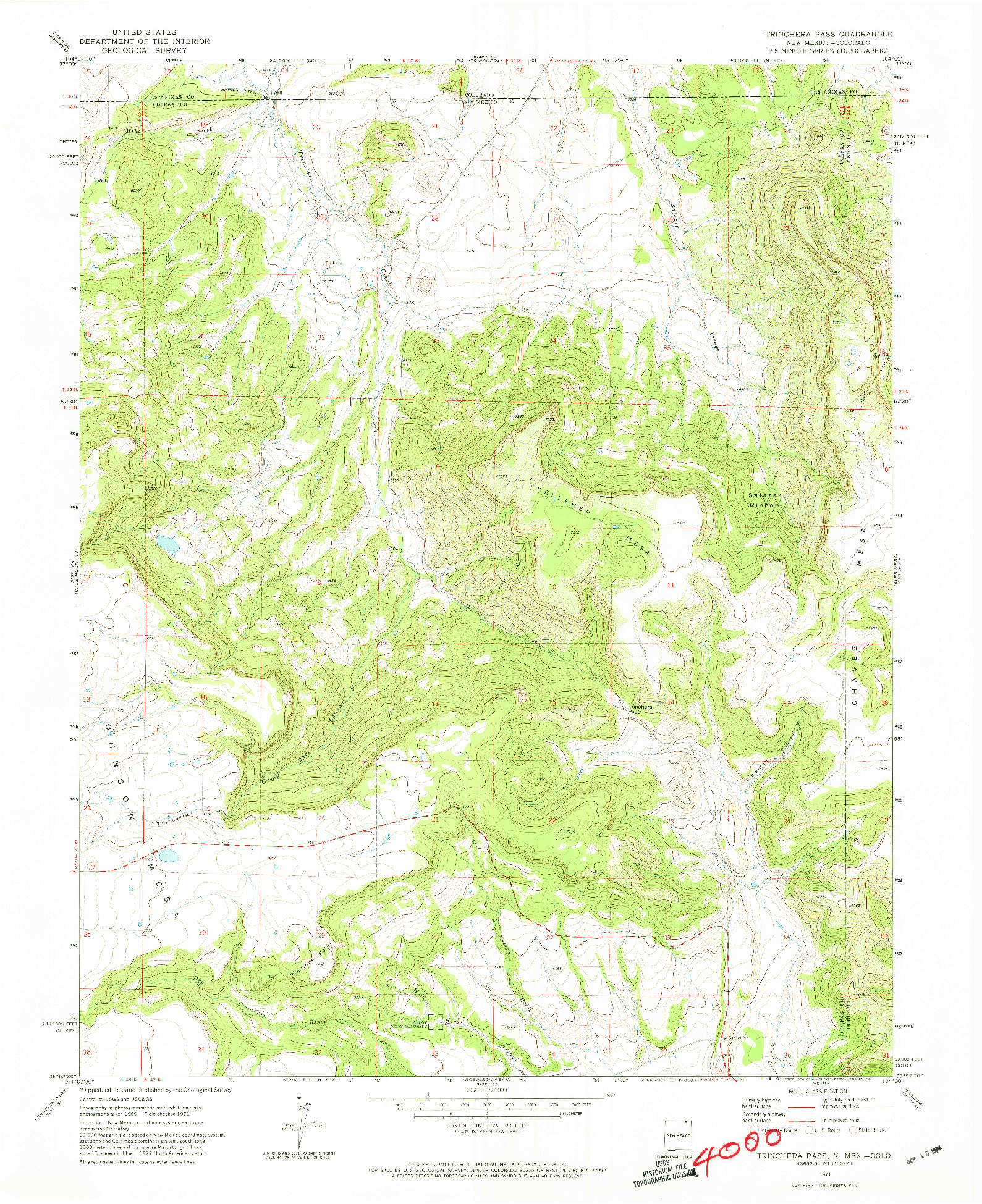 USGS 1:24000-SCALE QUADRANGLE FOR TRINCHERA PASS, NM 1971