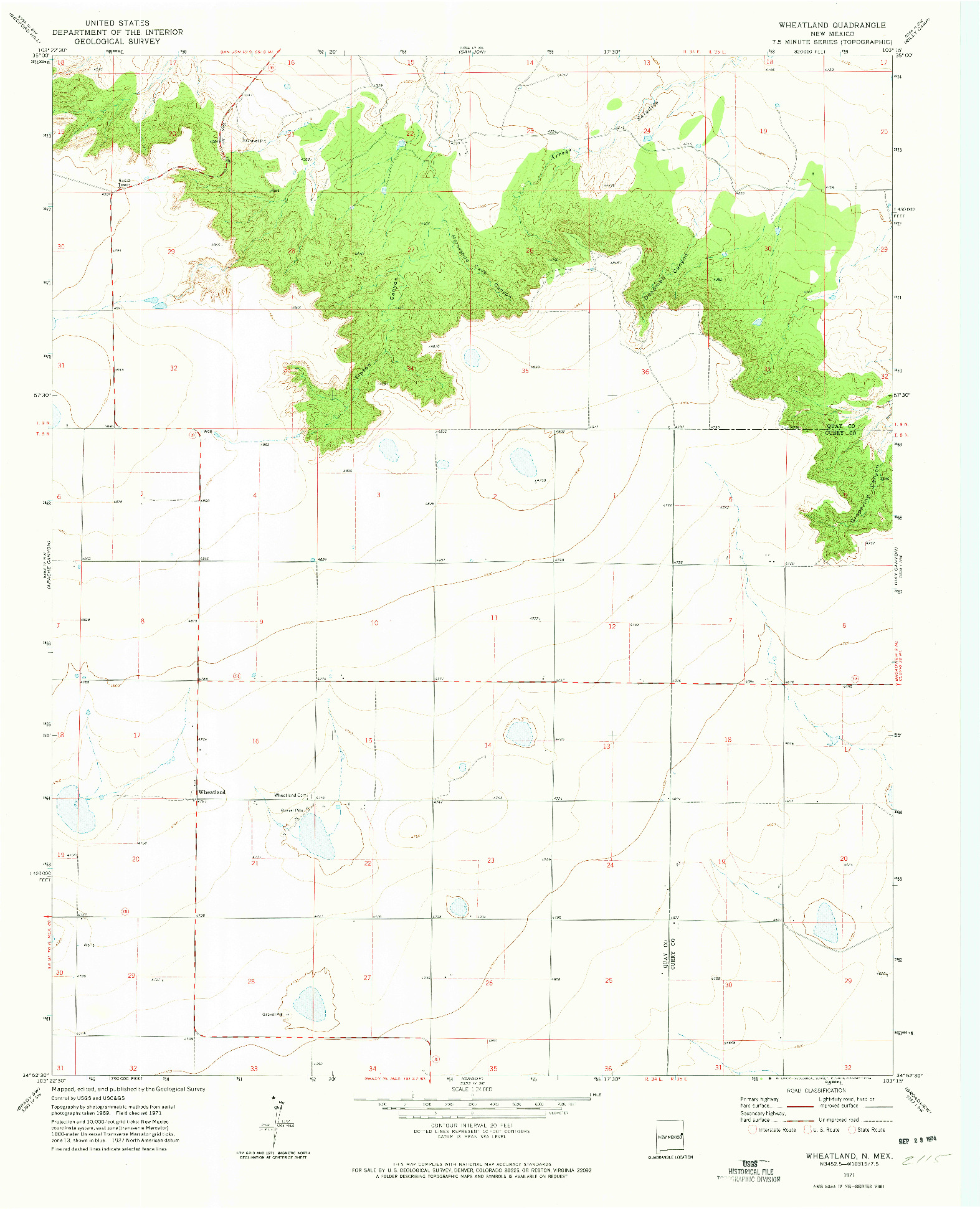USGS 1:24000-SCALE QUADRANGLE FOR WHEATLAND, NM 1971