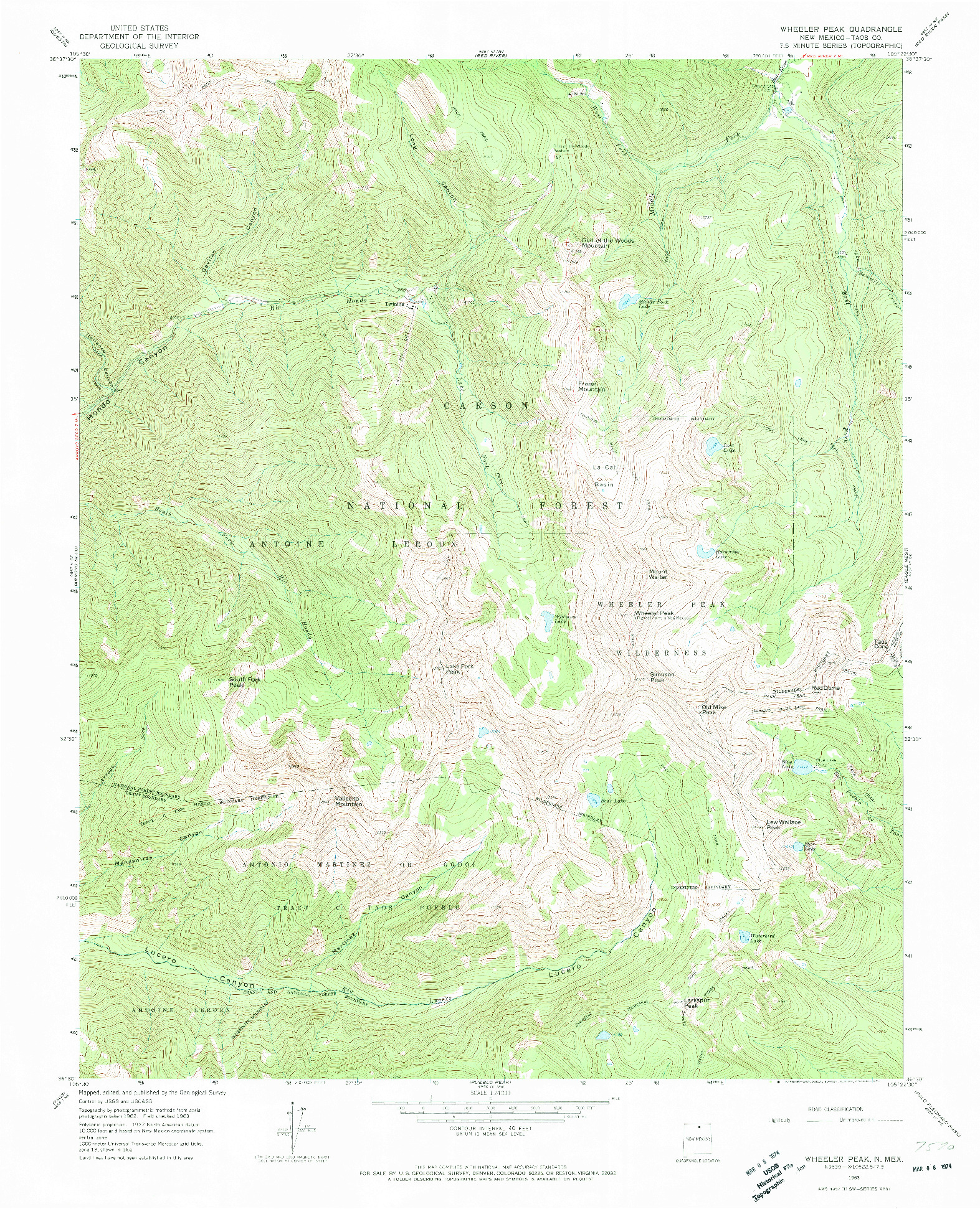 USGS 1:24000-SCALE QUADRANGLE FOR WHEELER PEAK, NM 1963