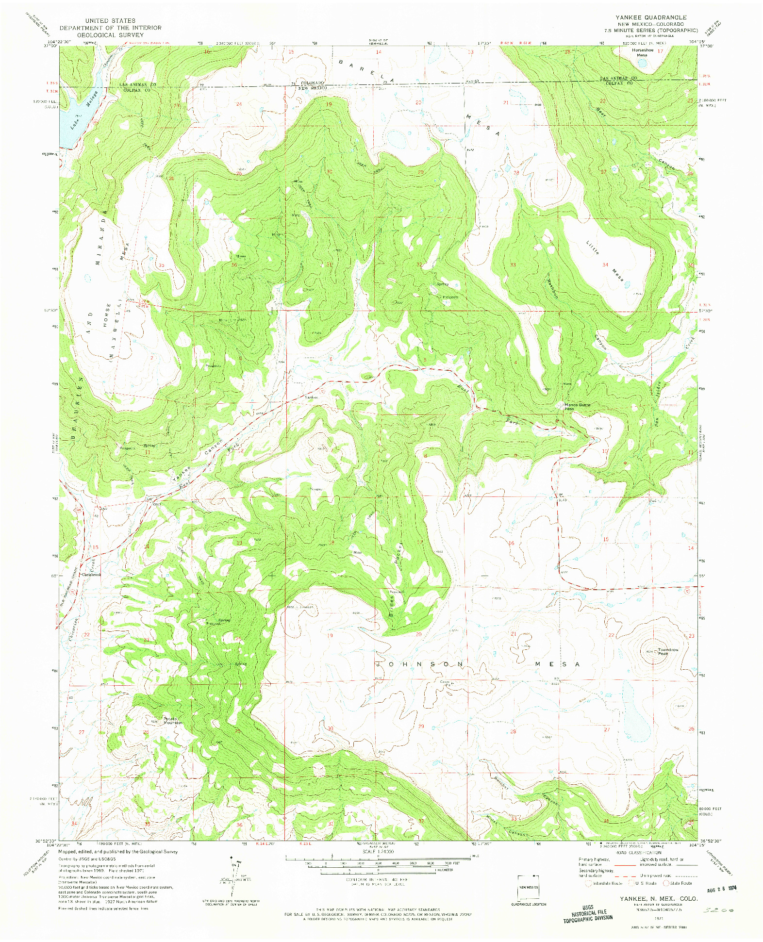 USGS 1:24000-SCALE QUADRANGLE FOR YANKEE, NM 1971