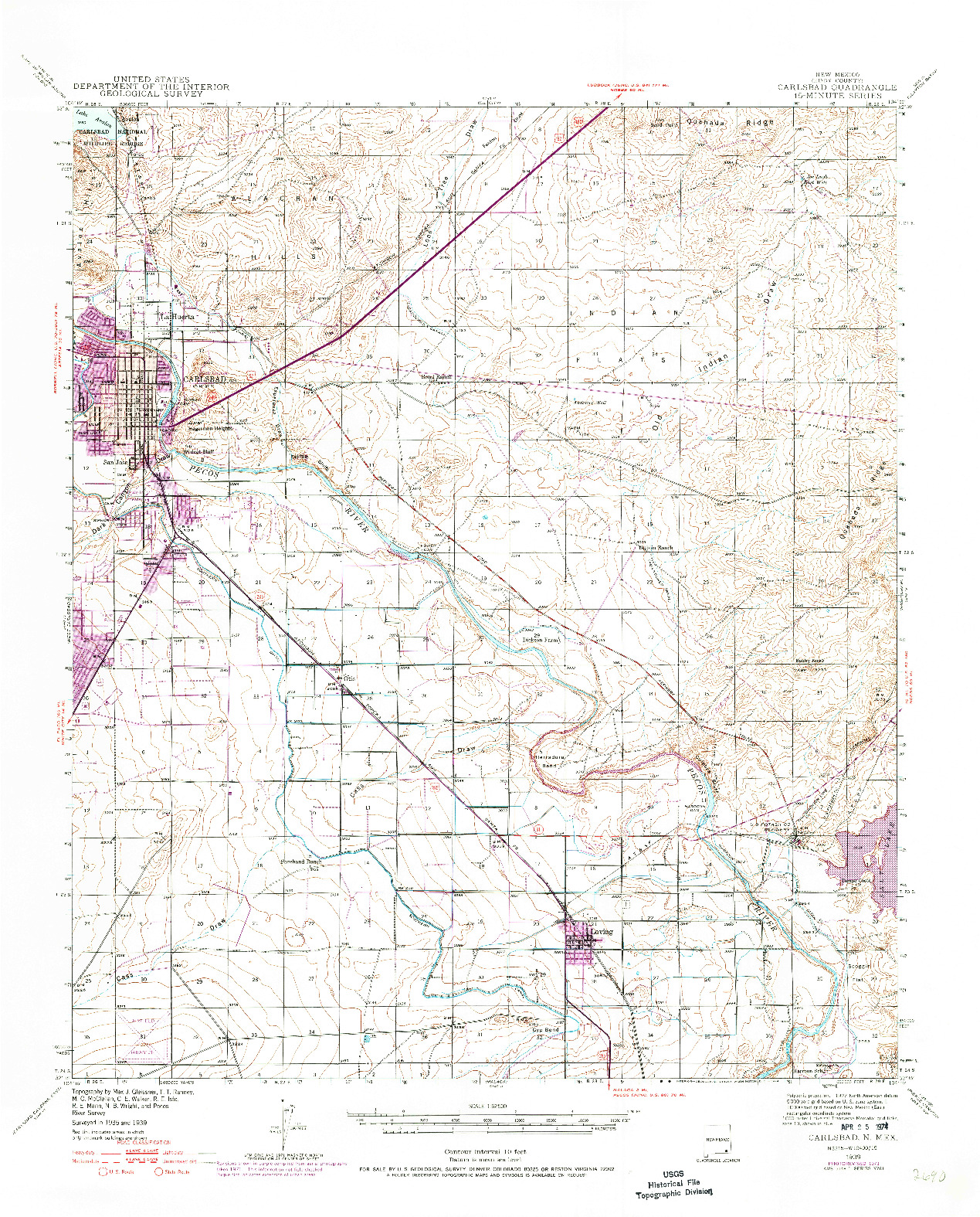 USGS 1:62500-SCALE QUADRANGLE FOR CARLSBAD, NM 1939