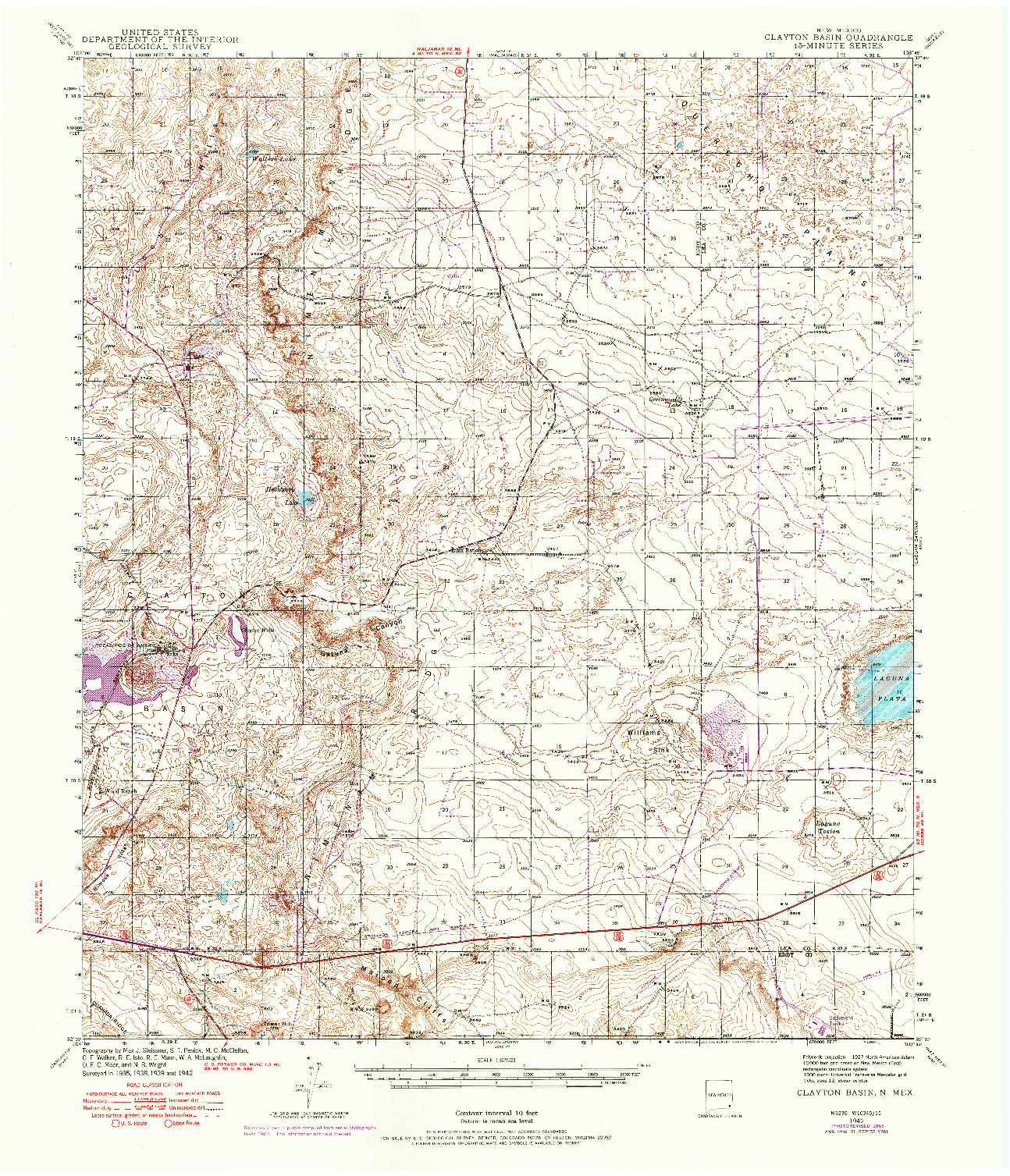USGS 1:62500-SCALE QUADRANGLE FOR CLAYTON BASIN, NM 1942