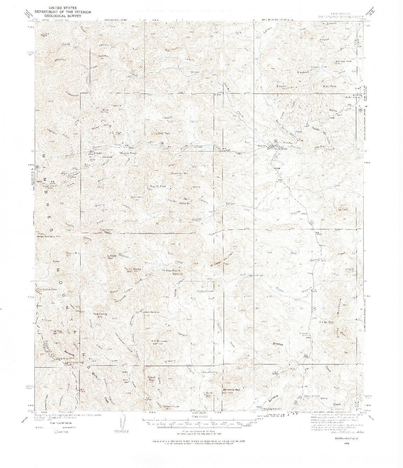USGS 1:62500-SCALE QUADRANGLE FOR HILLSBORO, NM 1935
