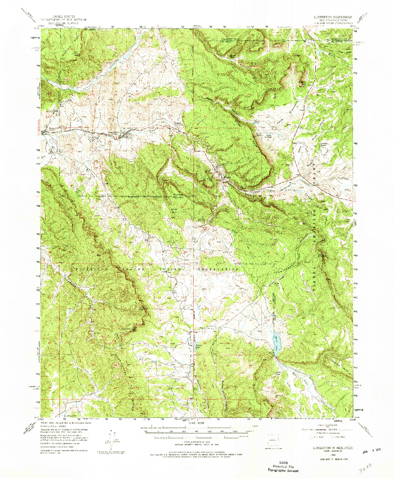 USGS 1:62500-SCALE QUADRANGLE FOR LUMBERTON, NM 1955