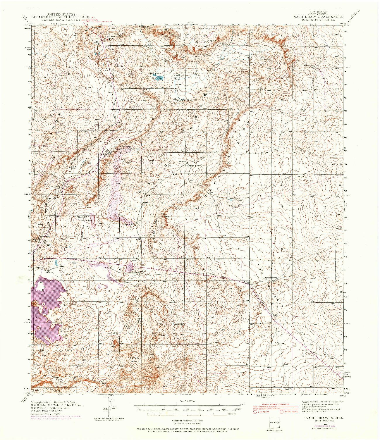 USGS 1:62500-SCALE QUADRANGLE FOR NASH DRAW, NM 1939