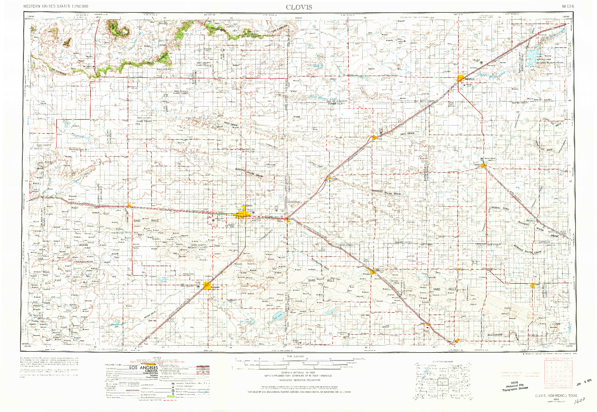 USGS 1:250000-SCALE QUADRANGLE FOR CLOVIS, NM 1954