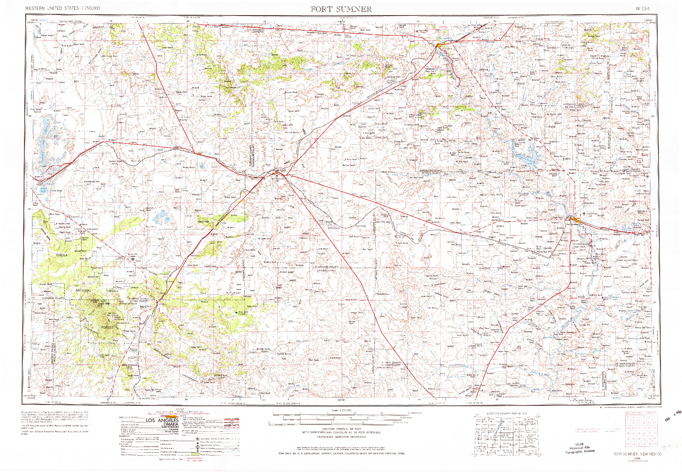 USGS 1:250000-SCALE QUADRANGLE FOR FORT SUMNER, NM 1954