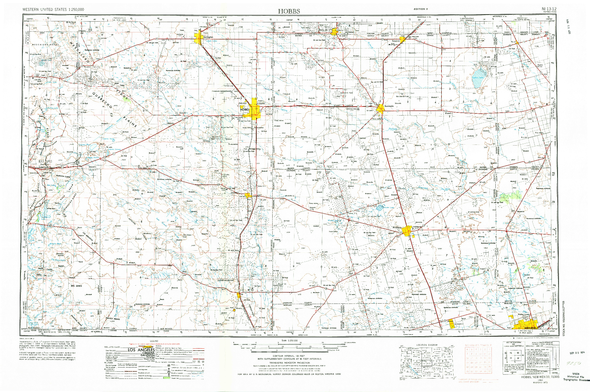 USGS 1:250000-SCALE QUADRANGLE FOR HOBBS, NM 1954