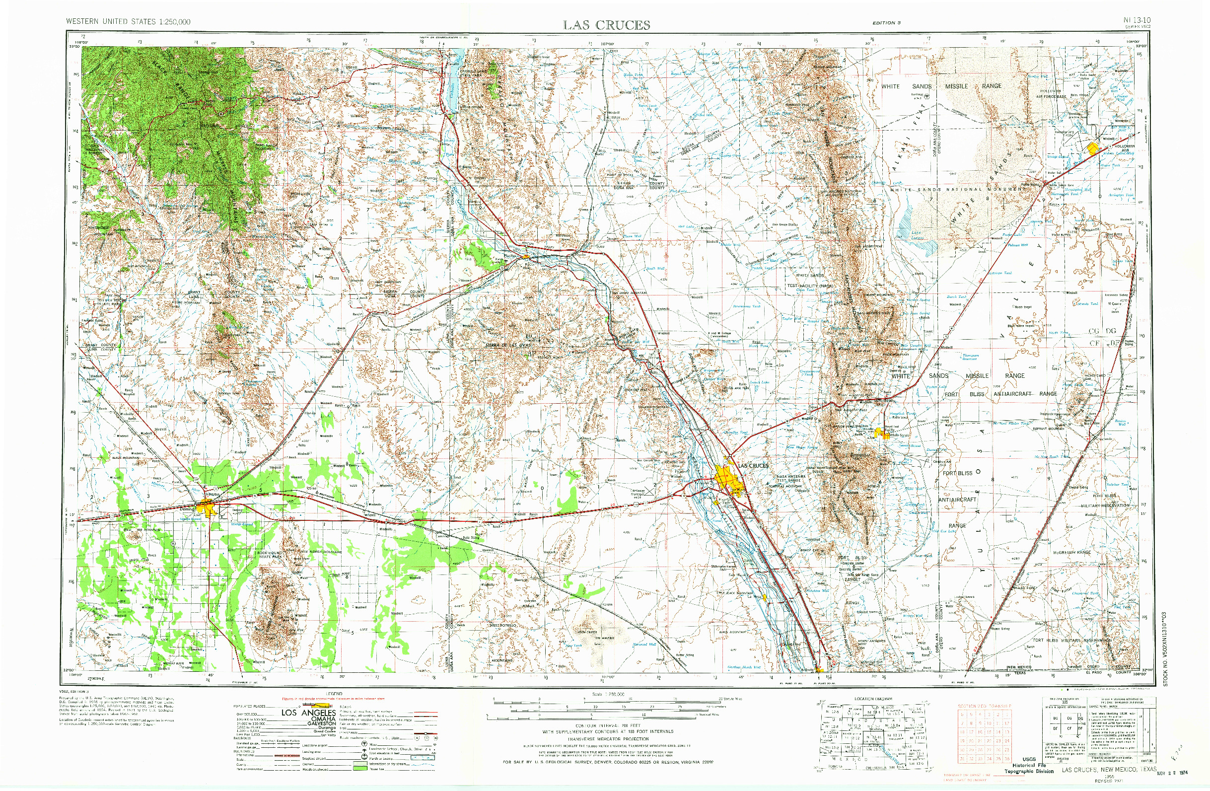 USGS 1:250000-SCALE QUADRANGLE FOR LAS CRUCES, NM 1955