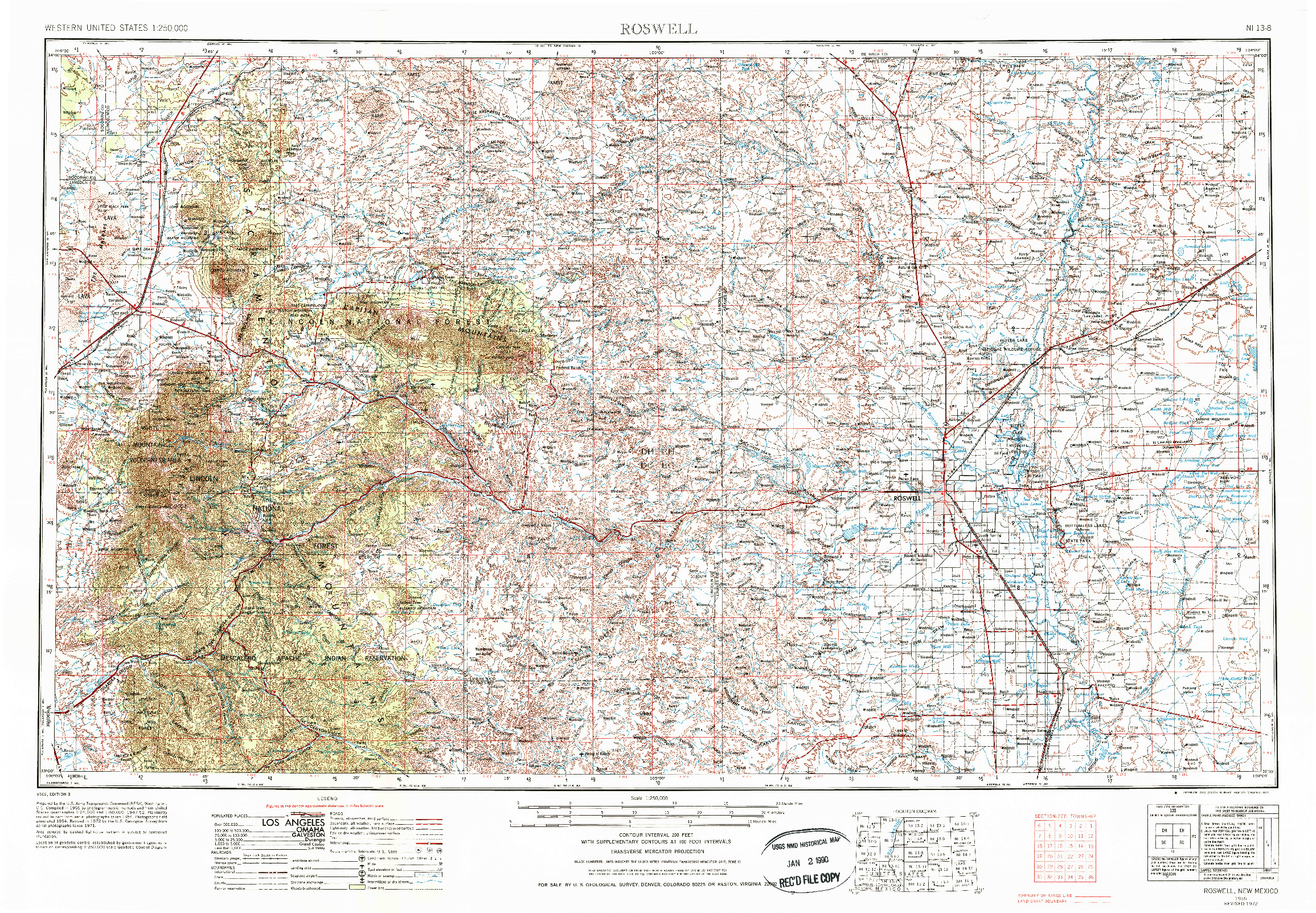 USGS 1:250000-SCALE QUADRANGLE FOR ROSWELL, NM 1955