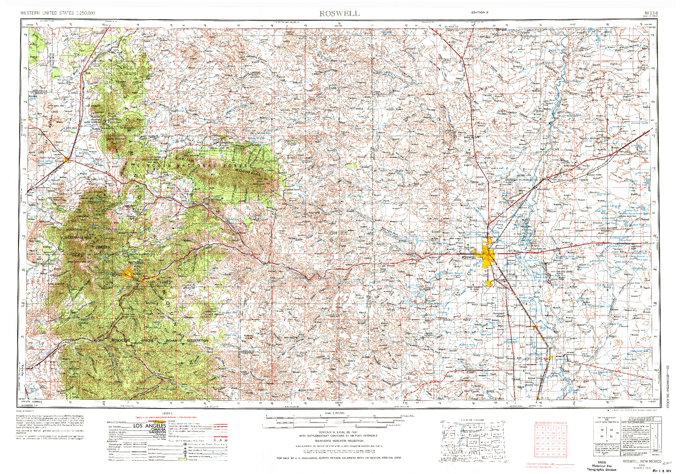 USGS 1:250000-SCALE QUADRANGLE FOR ROSWELL, NM 1955