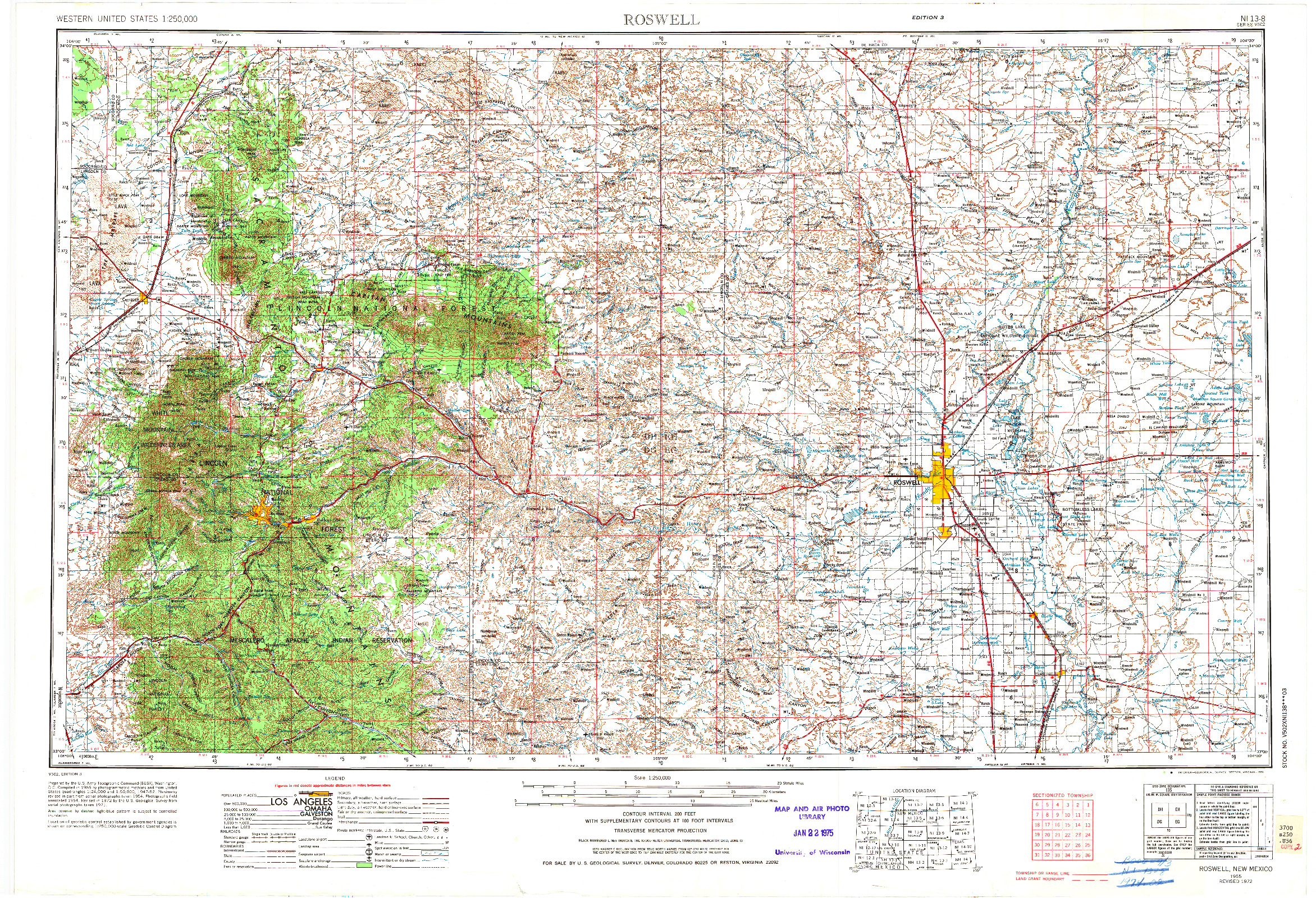 USGS 1:250000-SCALE QUADRANGLE FOR ROSWELL, NM 1955